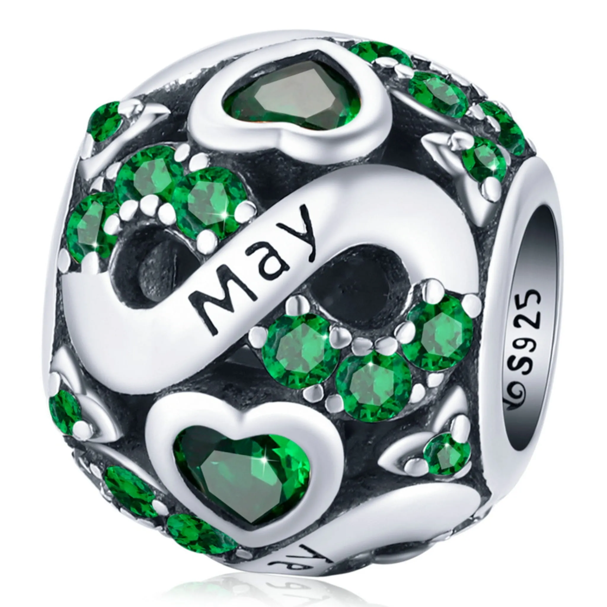 Srebrny charms koralik miesiąc Maj z kryształkami beads srebro 925