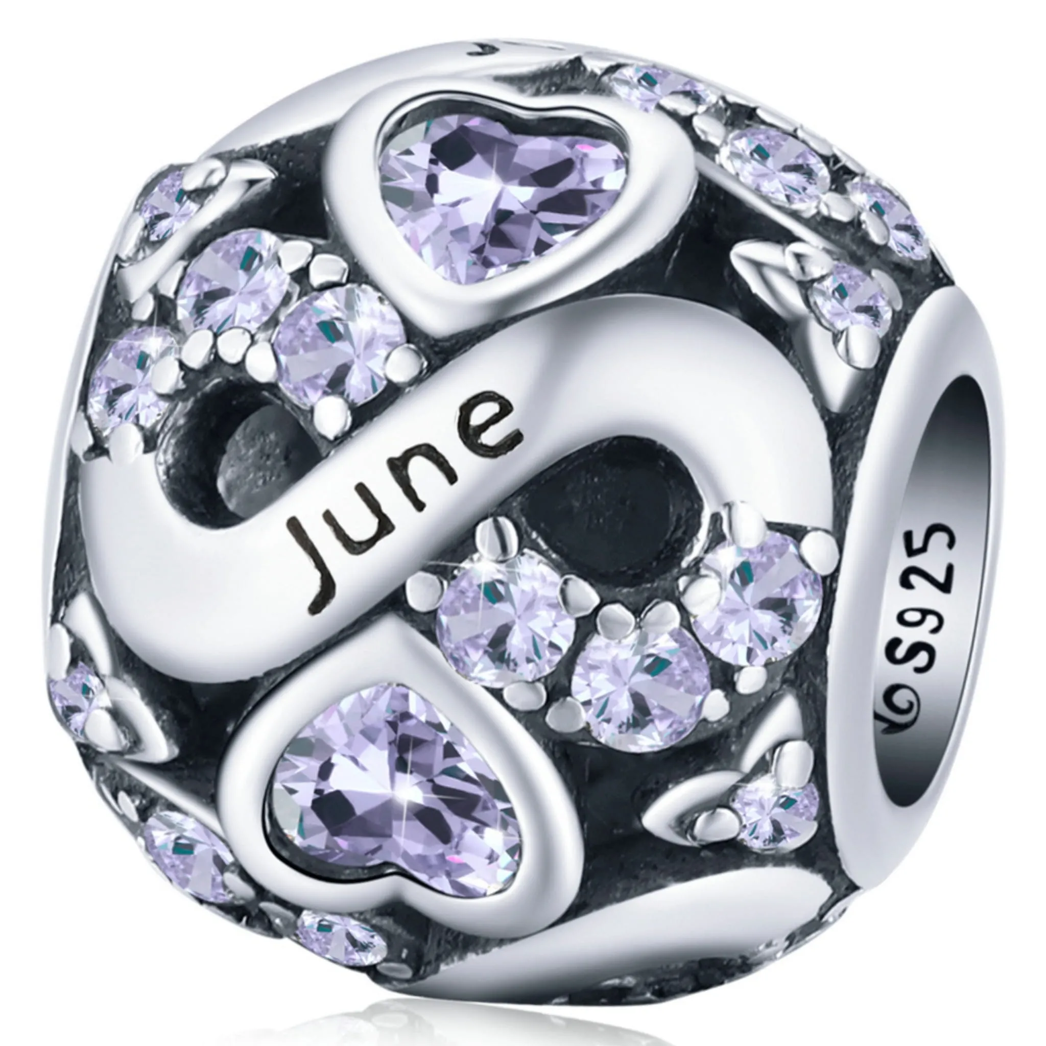 Srebrny charms koralik miesiąc Czerwiec z kryształkami beads srebro 925