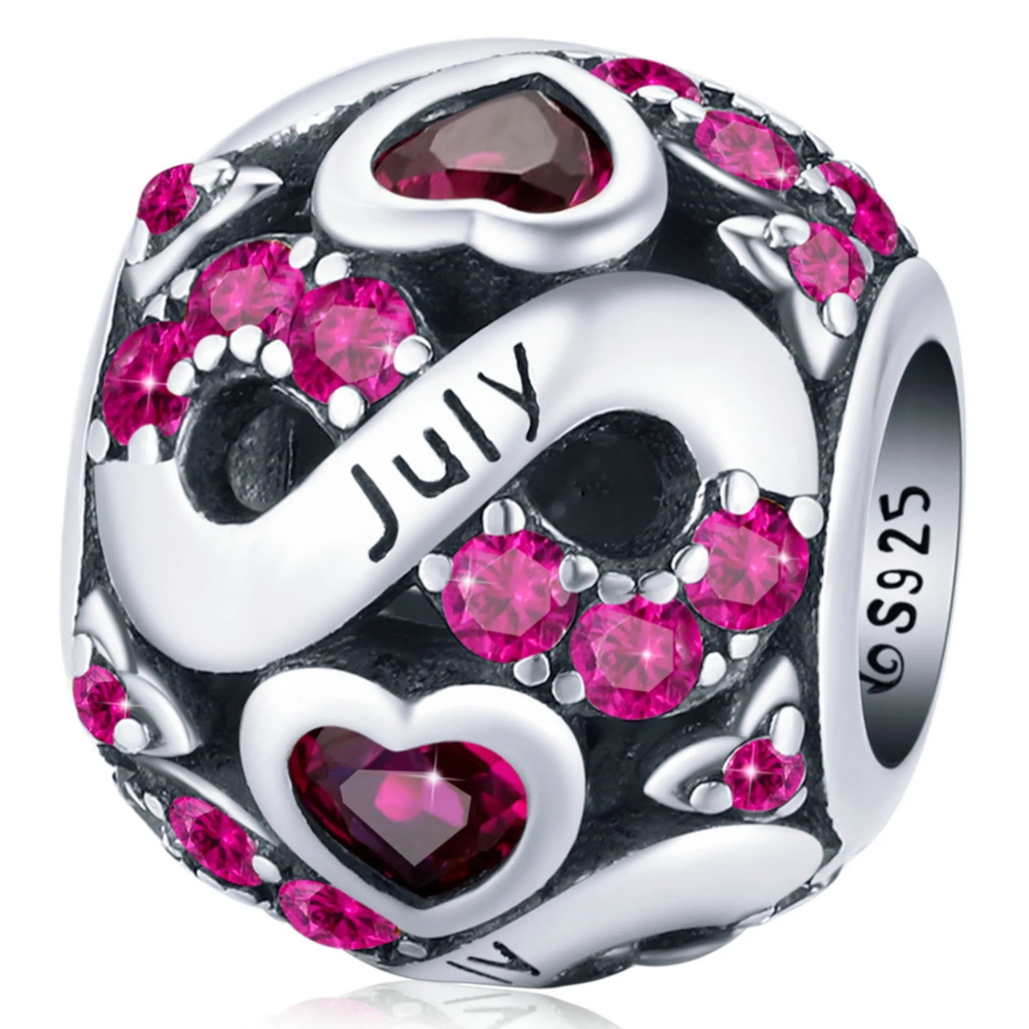 Srebrny charms koralik miesiąc Lipiec z kryształkami beads srebro 925