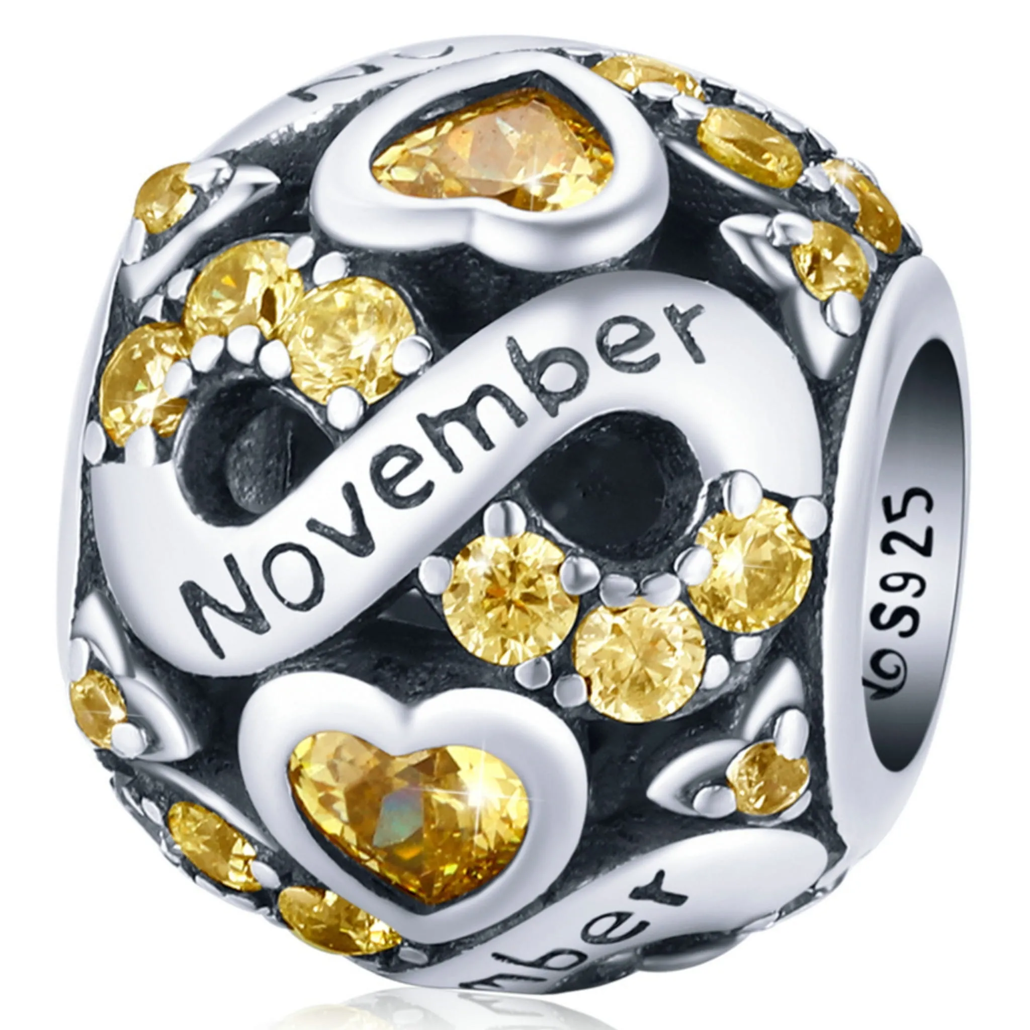 Srebrny charms koralik miesiąc Listopad z kryształkami beads srebro 925