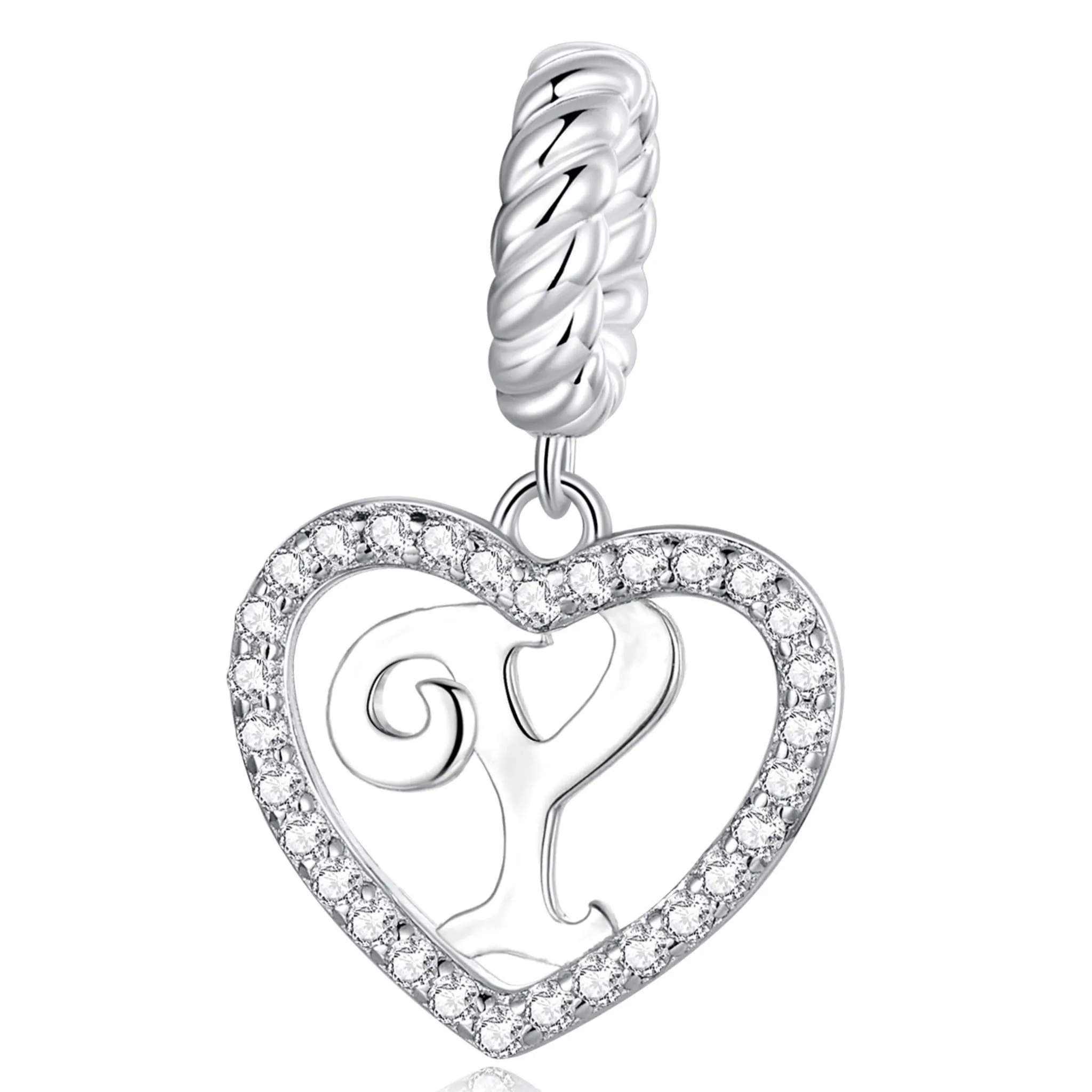 Literka Y w serduszku alfabet srebrny charms zawieszka do bransoletki modułowej