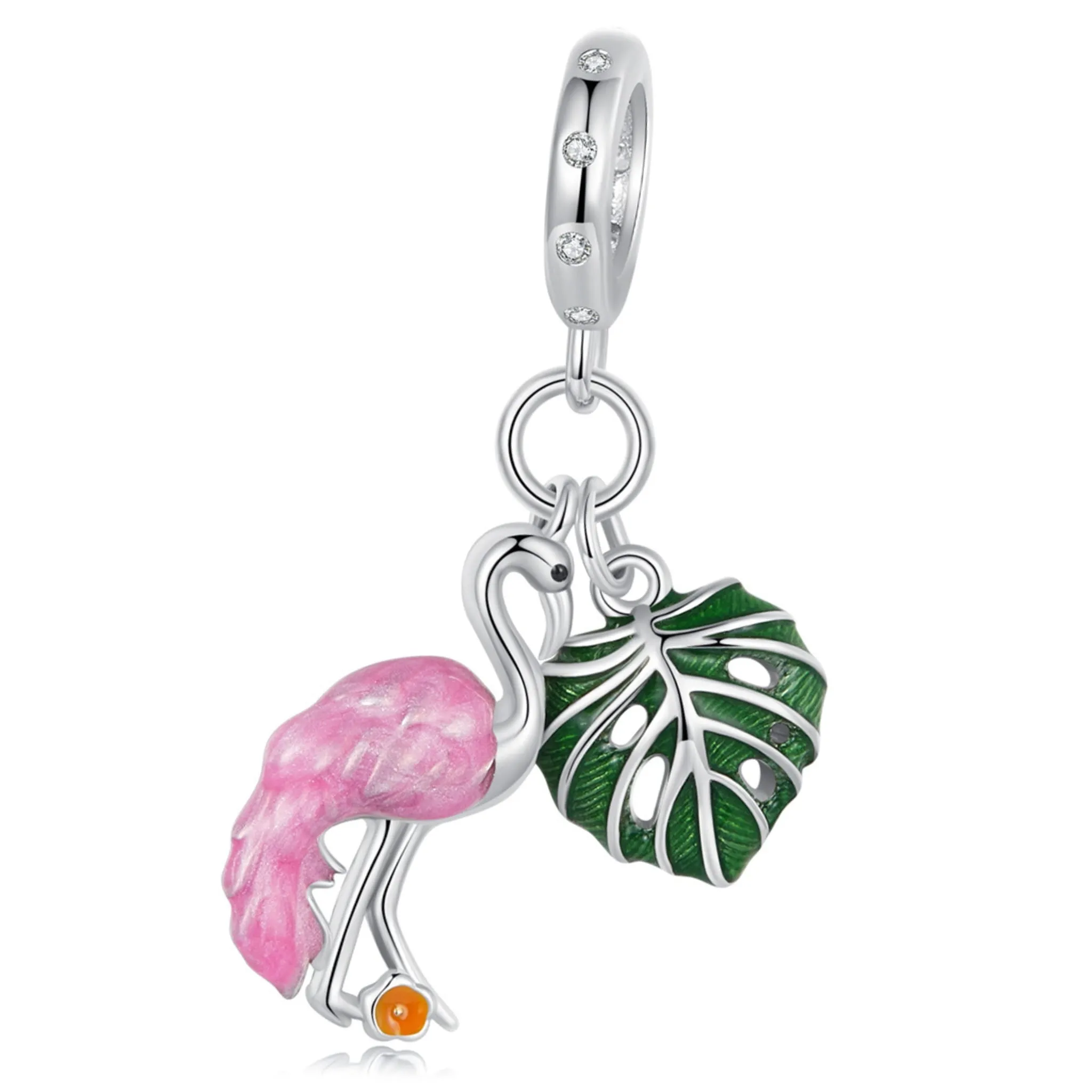 Flaming z listkiem Monstery charms srebrna zawieszka beads srebro 925