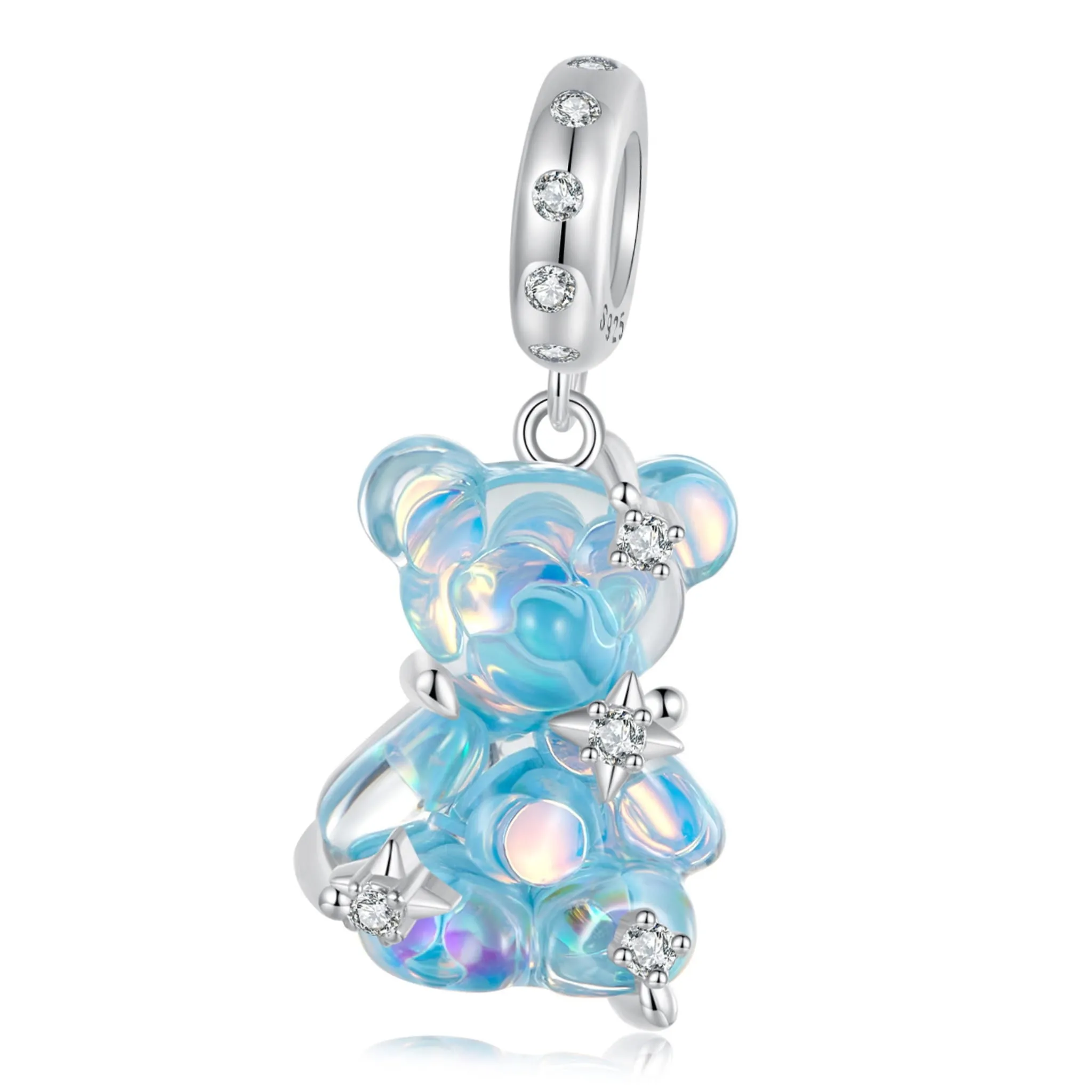Niebieski miś z gwiazdkami srebrny charms zawieszka beads srebro 925