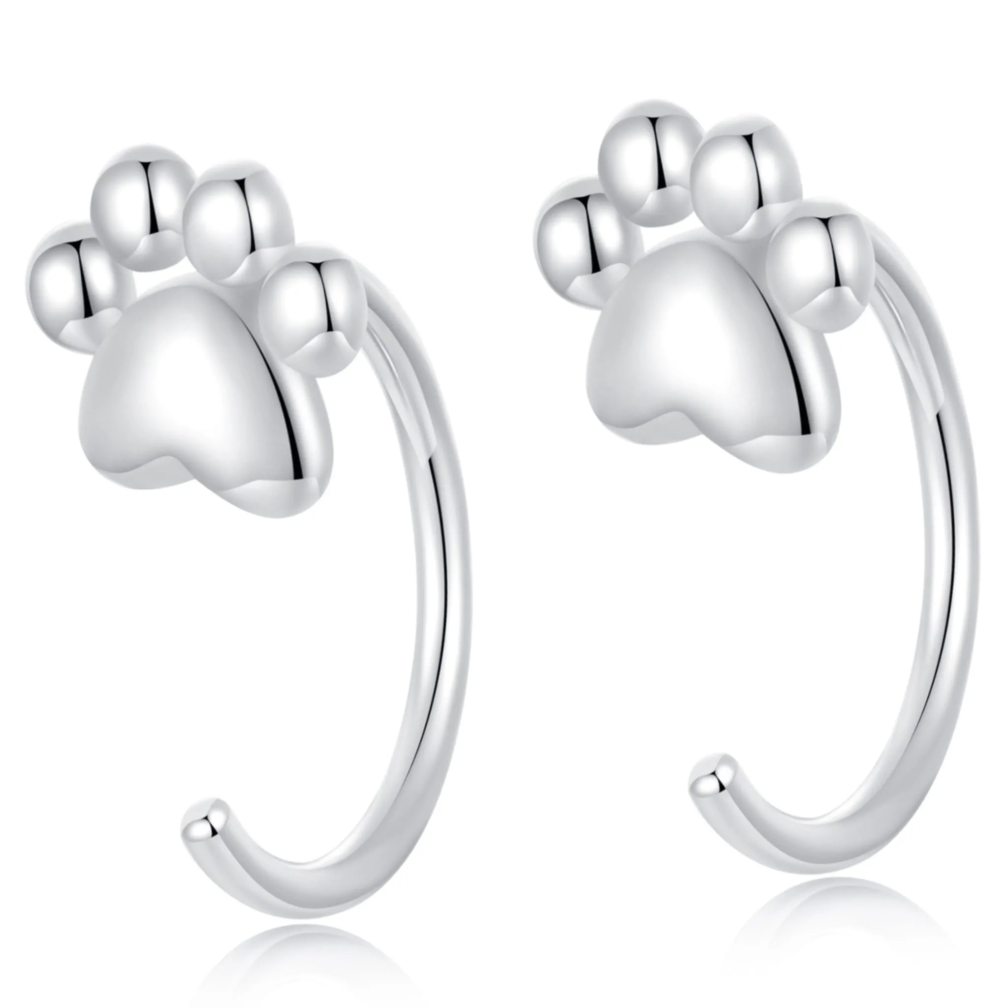 Srebrne kolczyki bigle otwarte psie łapki srebro 925