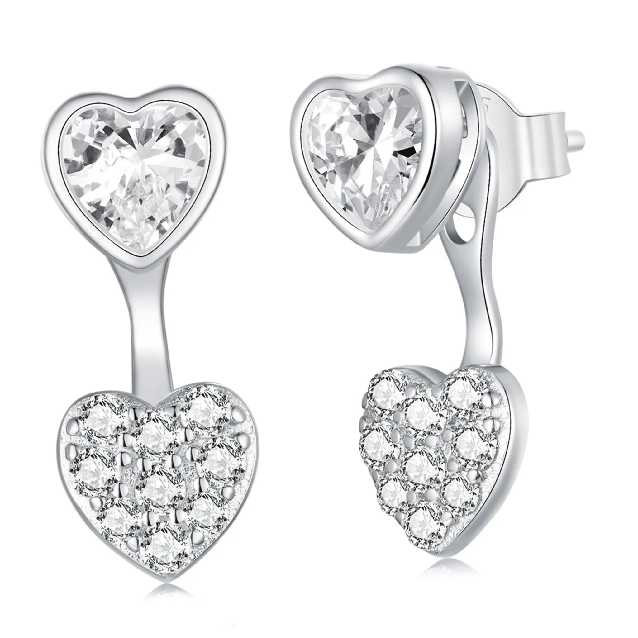 Srebrne podwójne kolczyki serca z kryształów sztyfty srebro 925