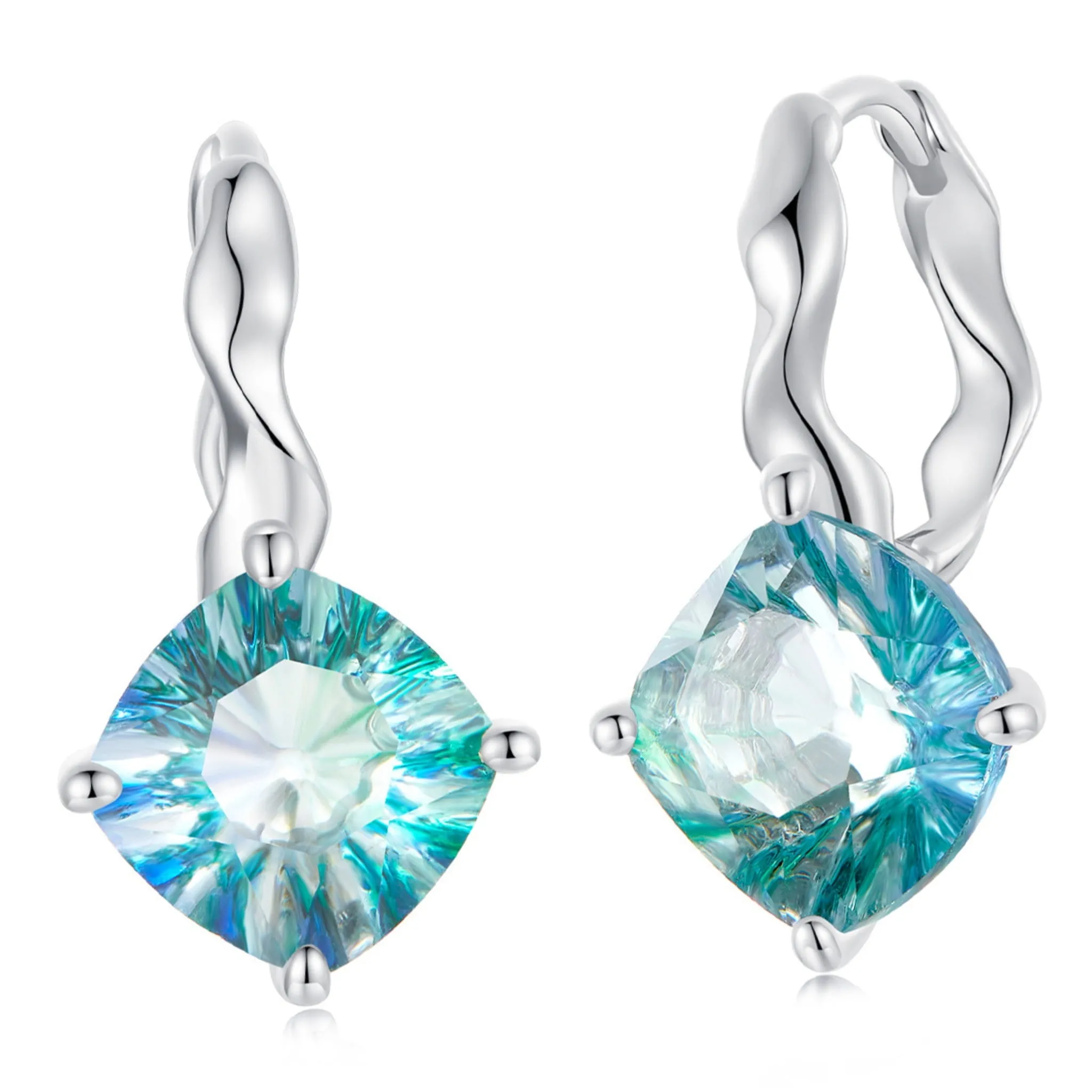 Srebrne koła z niebiesko-zielonymi kryształami kolczyki zatrzaski srebro 925