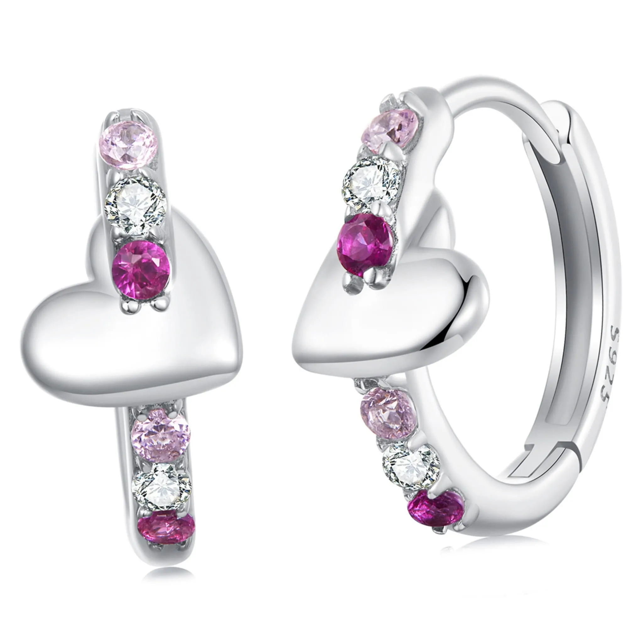 Srebrne koła z sercami i kolorowymi kryształkami kolczyki zatrzaski srebro 925