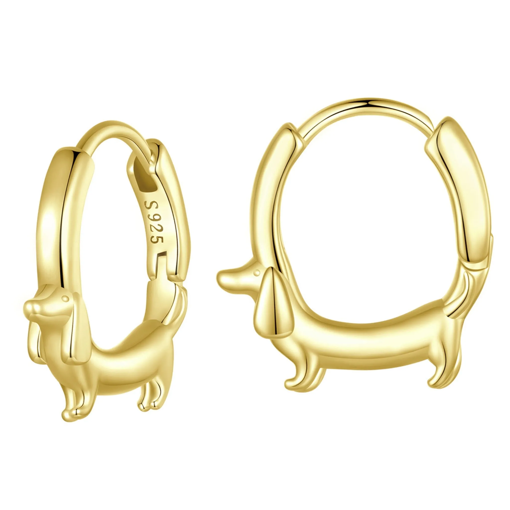 Pozłacane jamniki koła srebrne kolczyki zatrzaski srebro 925