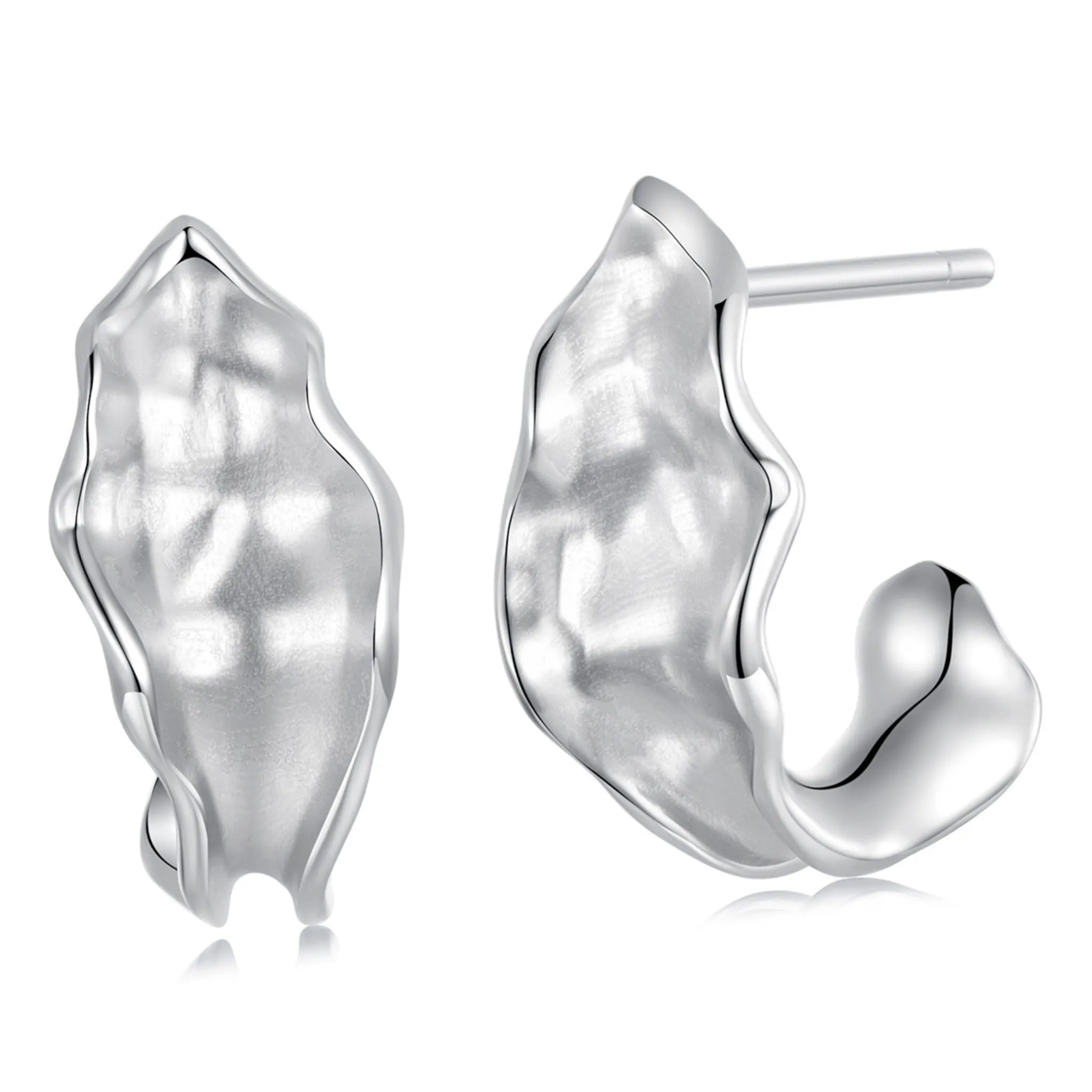 Półkola srebrne kolczyki marszczone liście sztyfty srebro 925