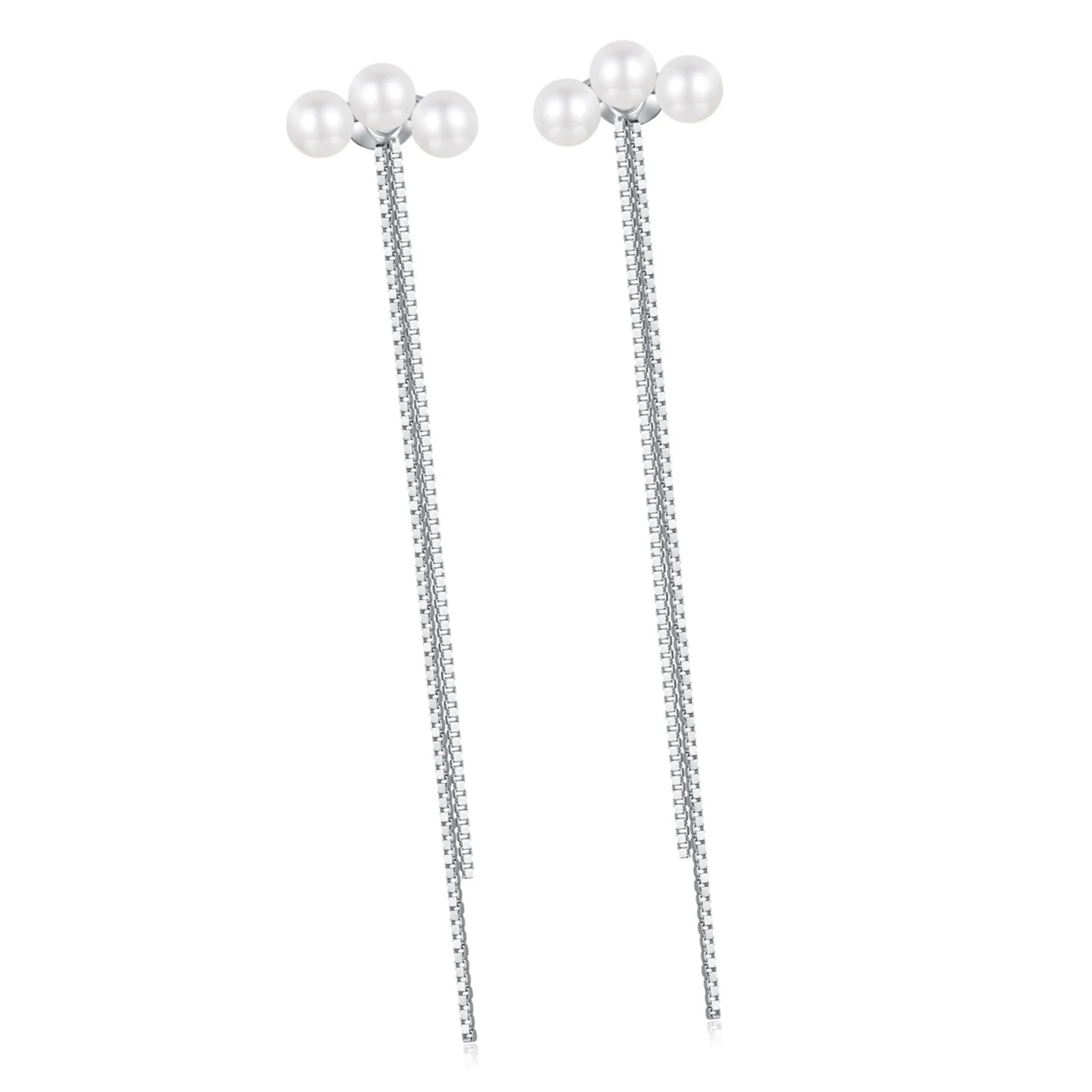 Wiszące srebrne kolczyki z perełkami seashell sztyfty srebro 925