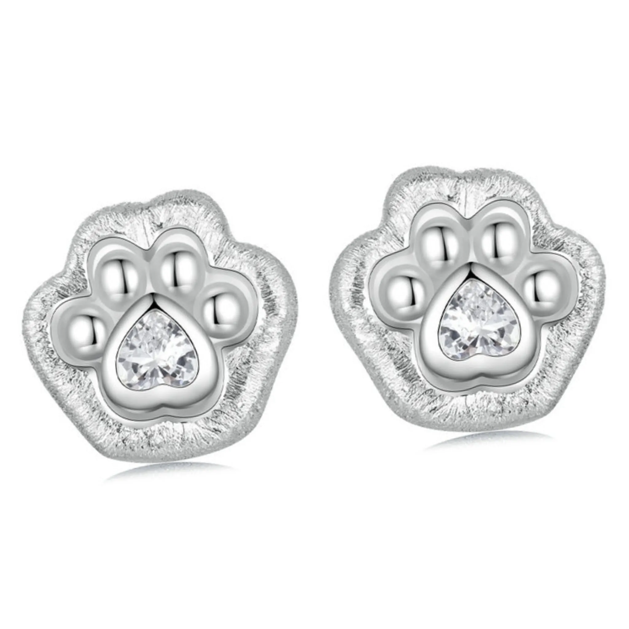 Srebrne psie łapki z kryształowym środkiem kolczyki sztyfty srebro 925