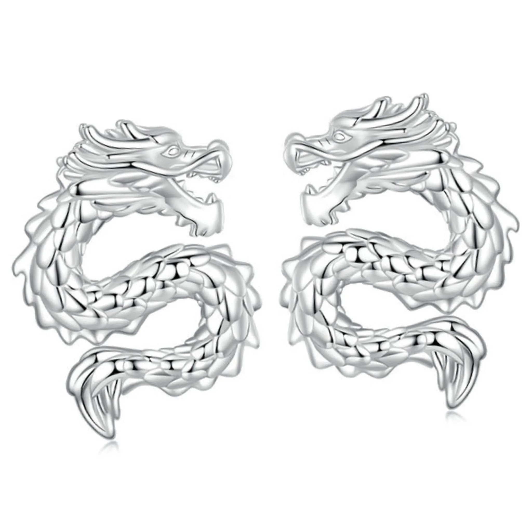 Srebrne kolczyki latające chińskie smoki sztyfty srebro 925