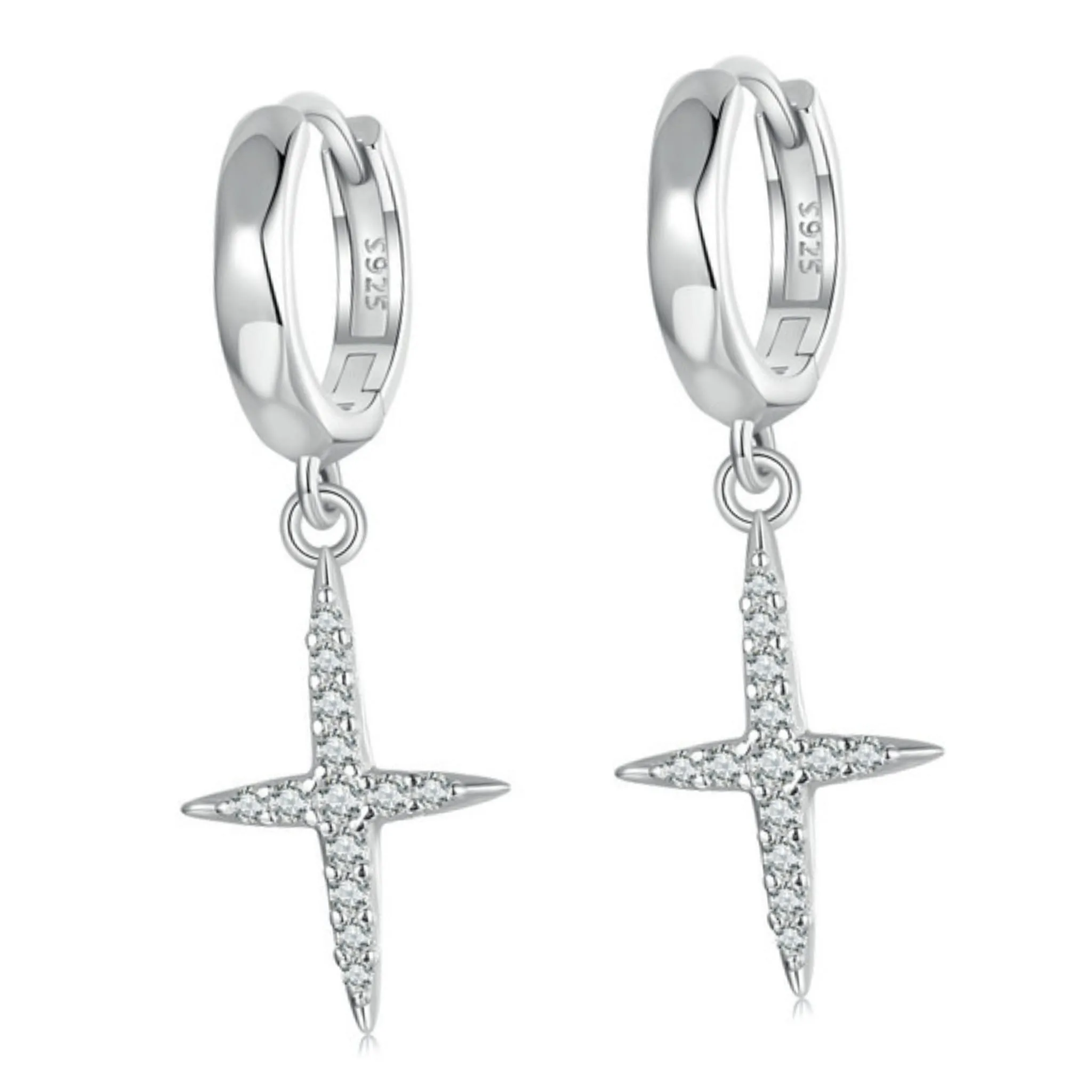 Srebrne koła z wiszącymi kryształowymi krzyżami kolczyki zatrzaski srebro 925
