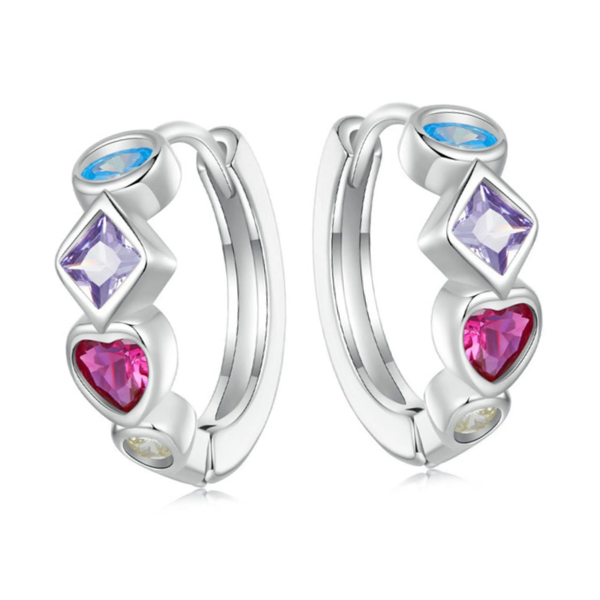Srebrne koła z kolorowymi kryształkami kolczyki zatrzaski srebro 925