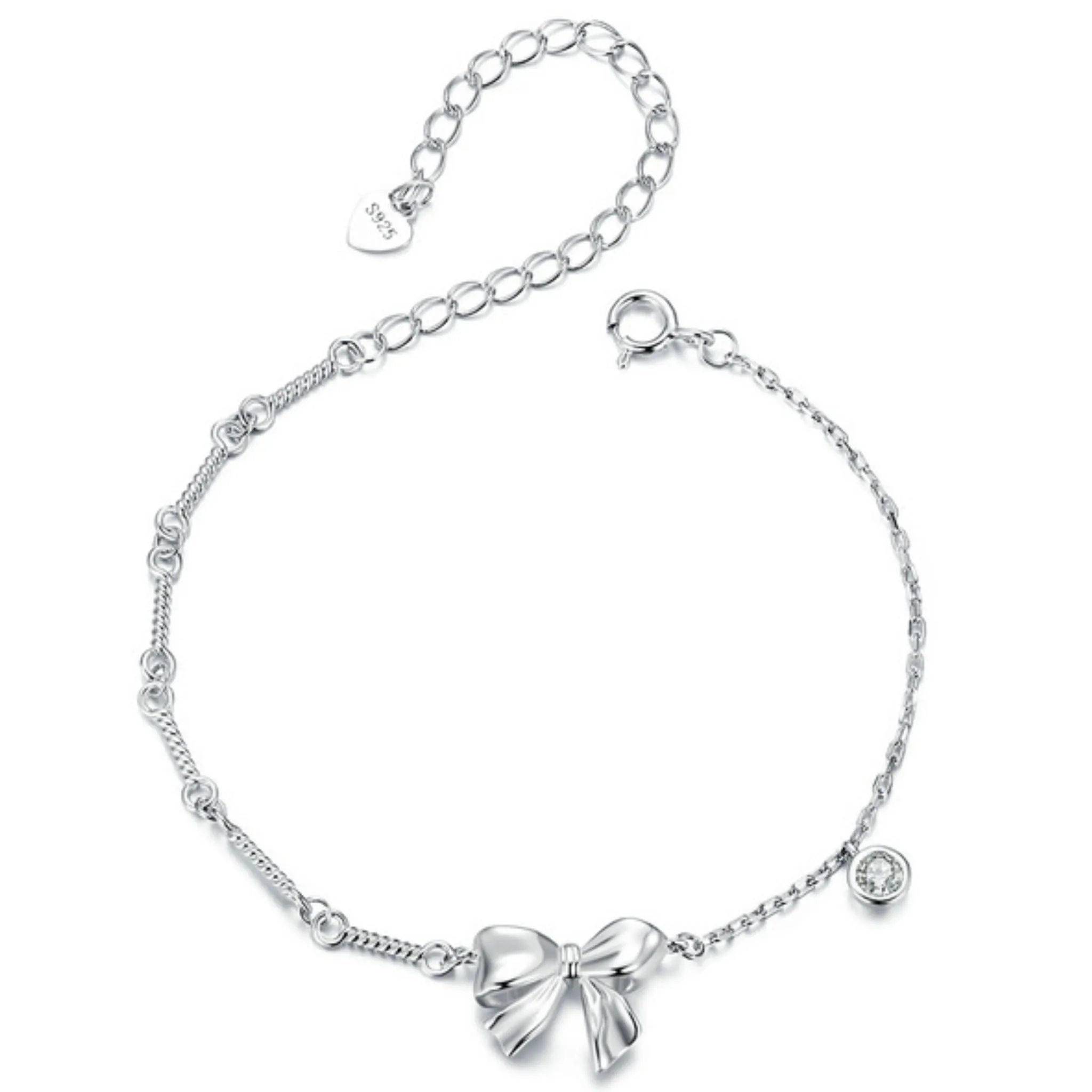 Srebrna bransoletka z kokardką i kryształem srebro 925