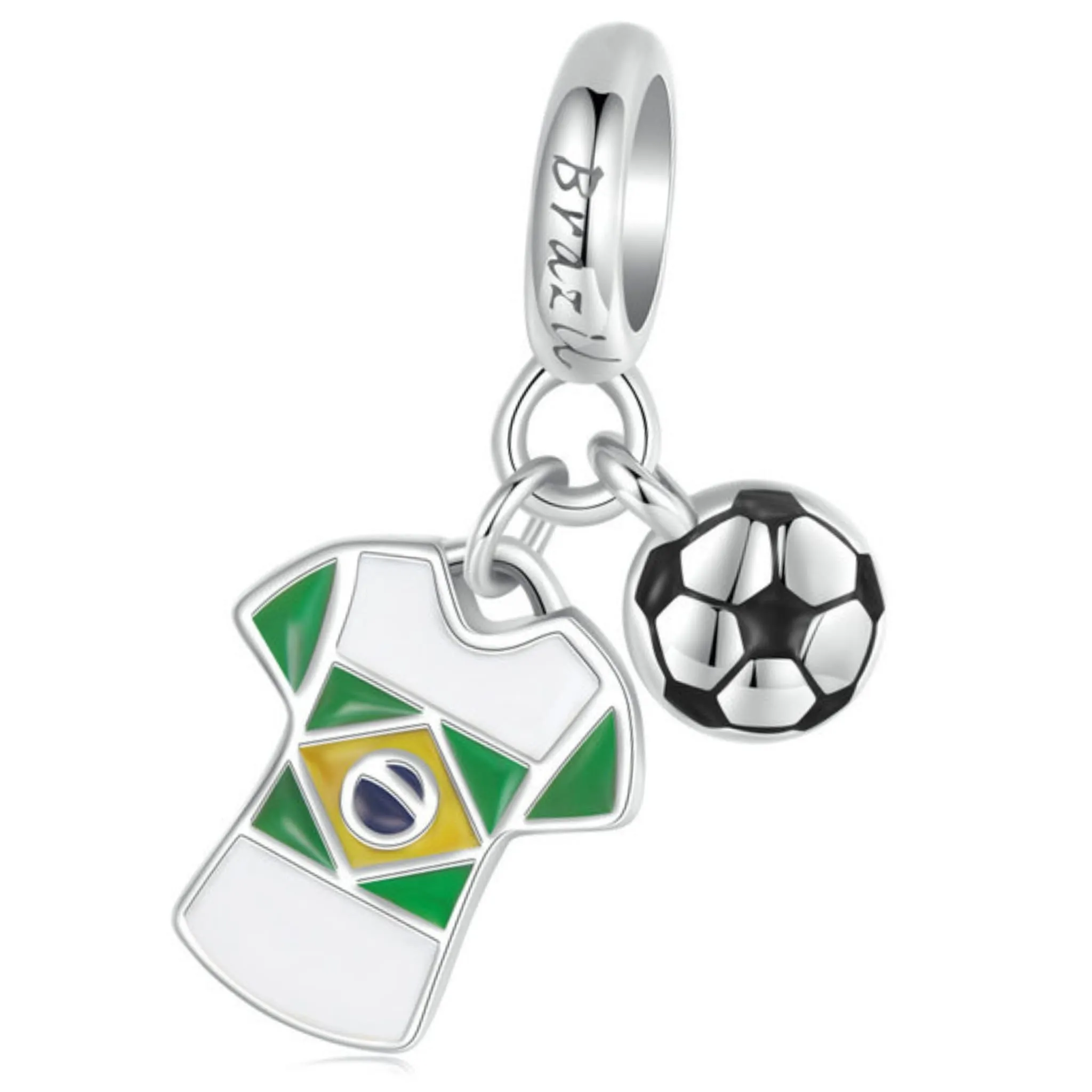 Charms dla kibica koszulka z flagą Brazylii srebrna zawieszka beads srebro 925