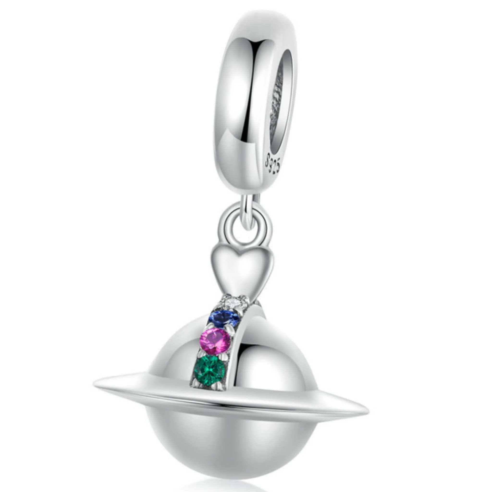 Ufo z kolorowymi kryształami charms srebrna zawieszka beads srebro 925