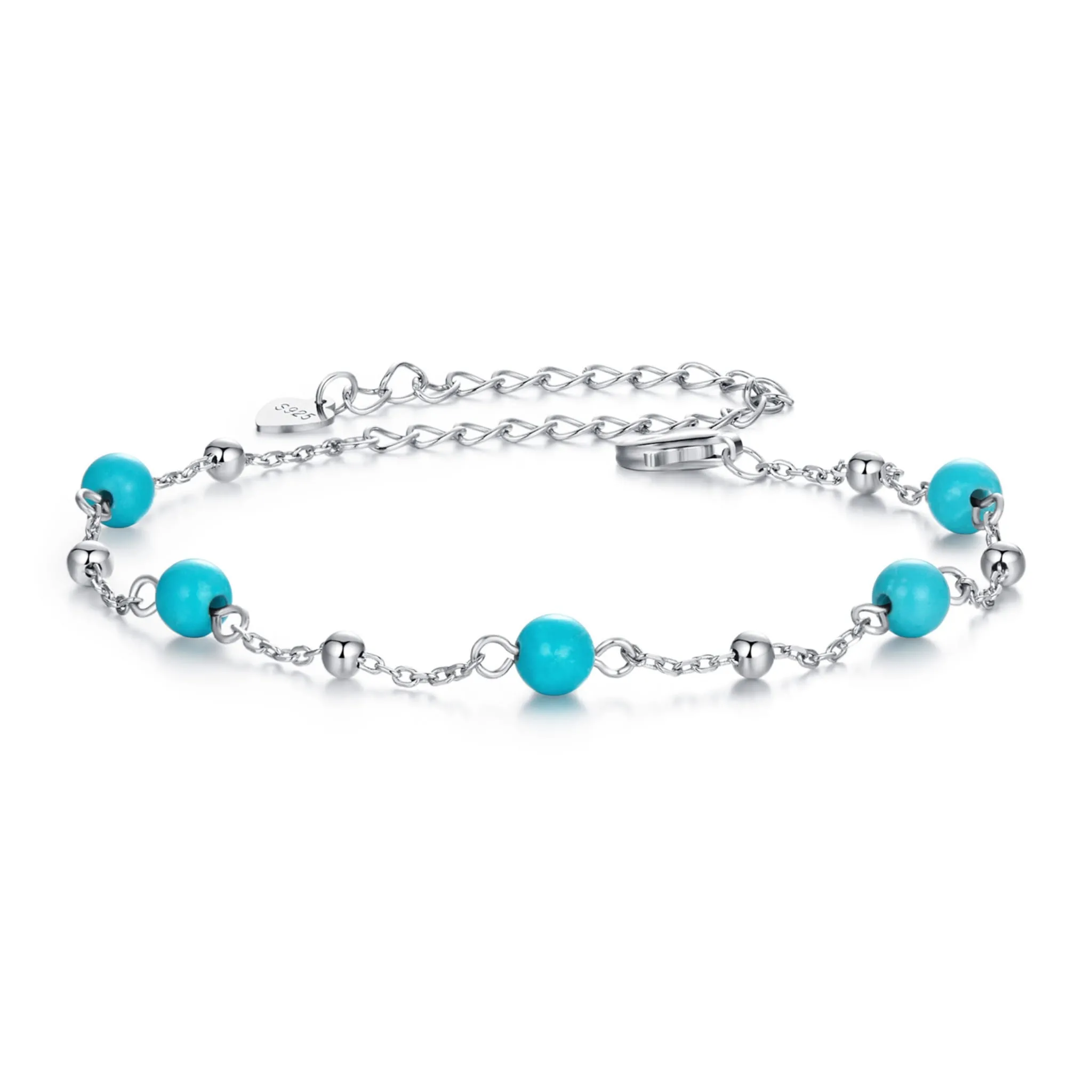 Srebrna bransoletka ozdobiona turkusowymi kulkami srebro 925