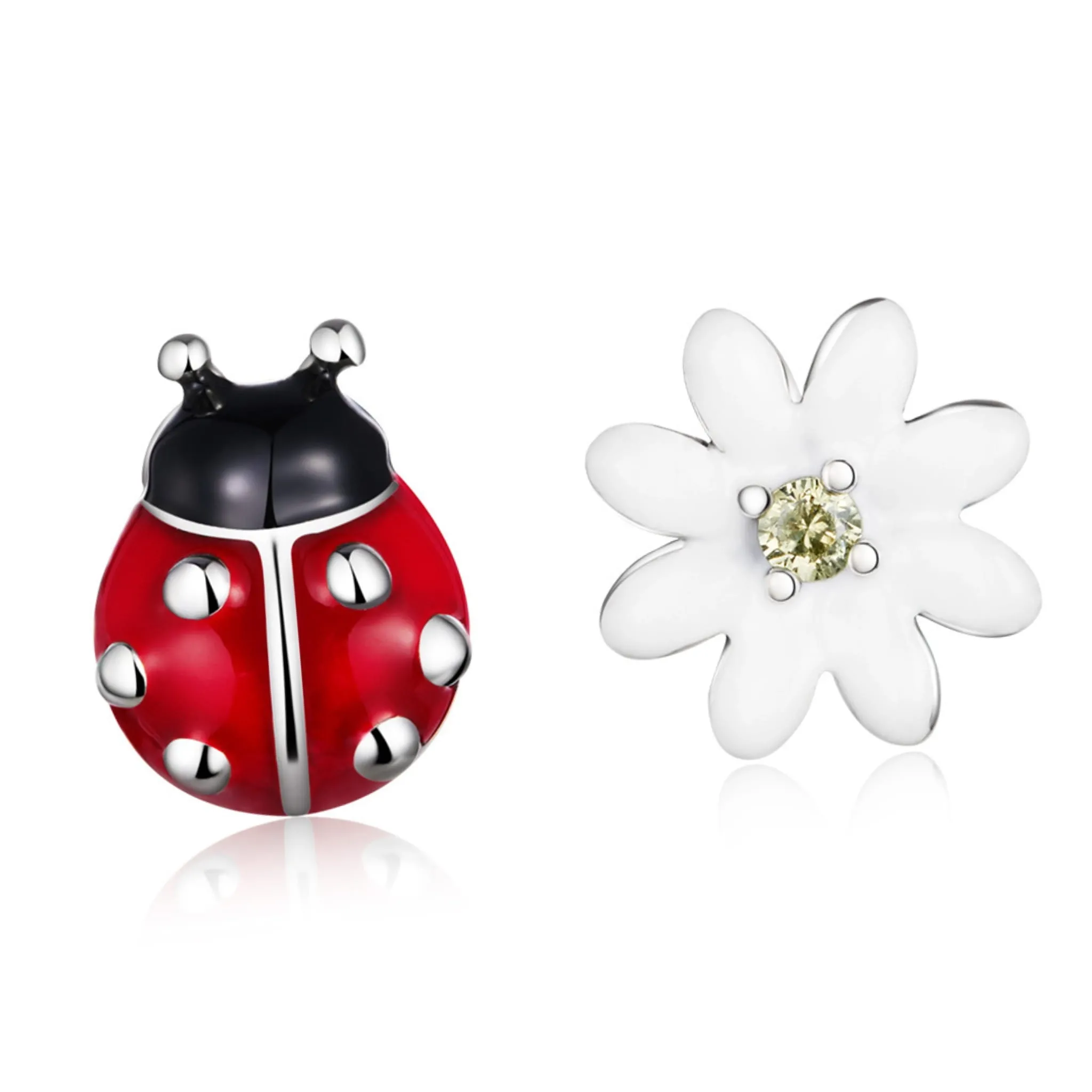 Biedronka ze stokrotką srebrne sztyfty kolczyki srebro 925