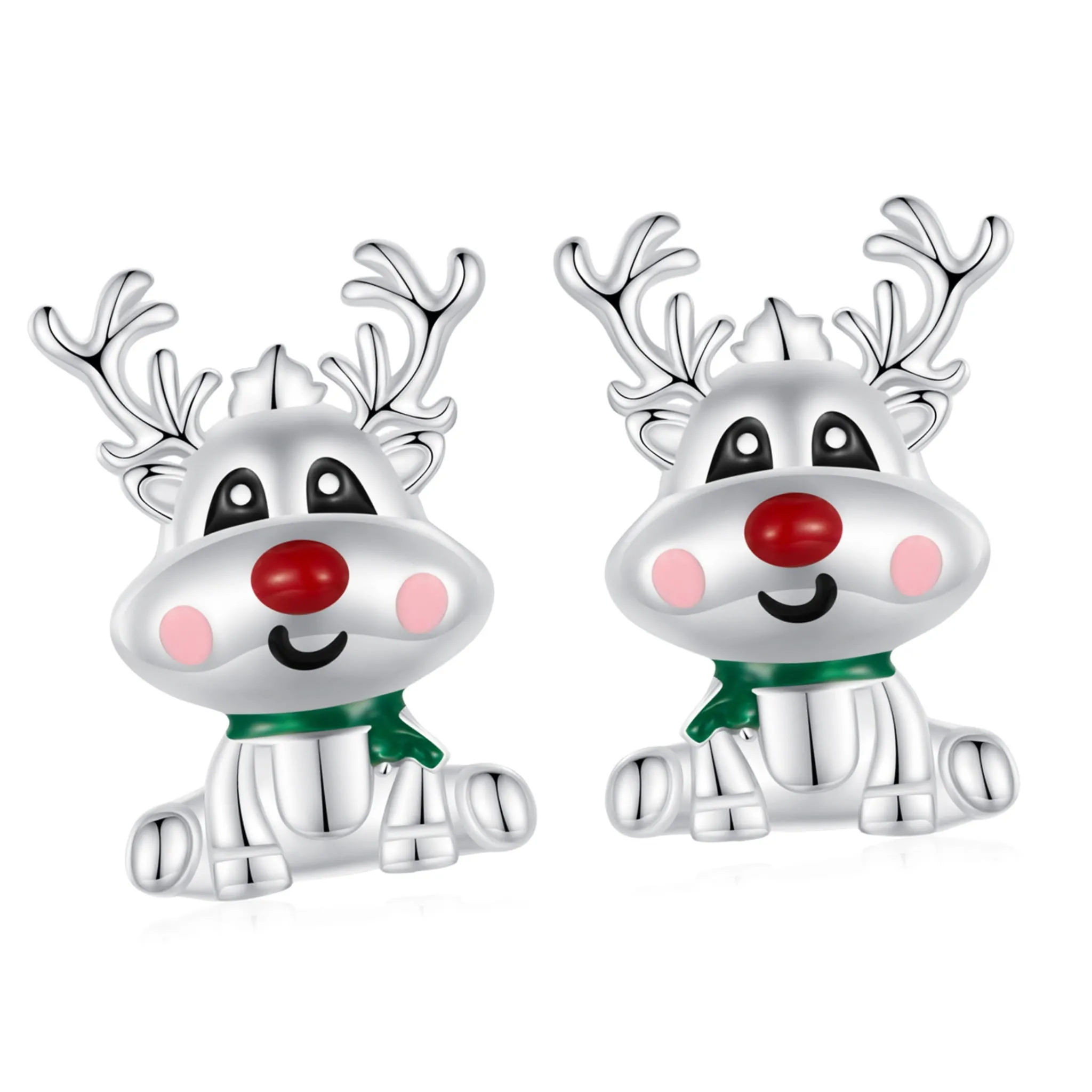 Uśmiechnięte renifery srebrne kolczyki sztyfty srebro 925