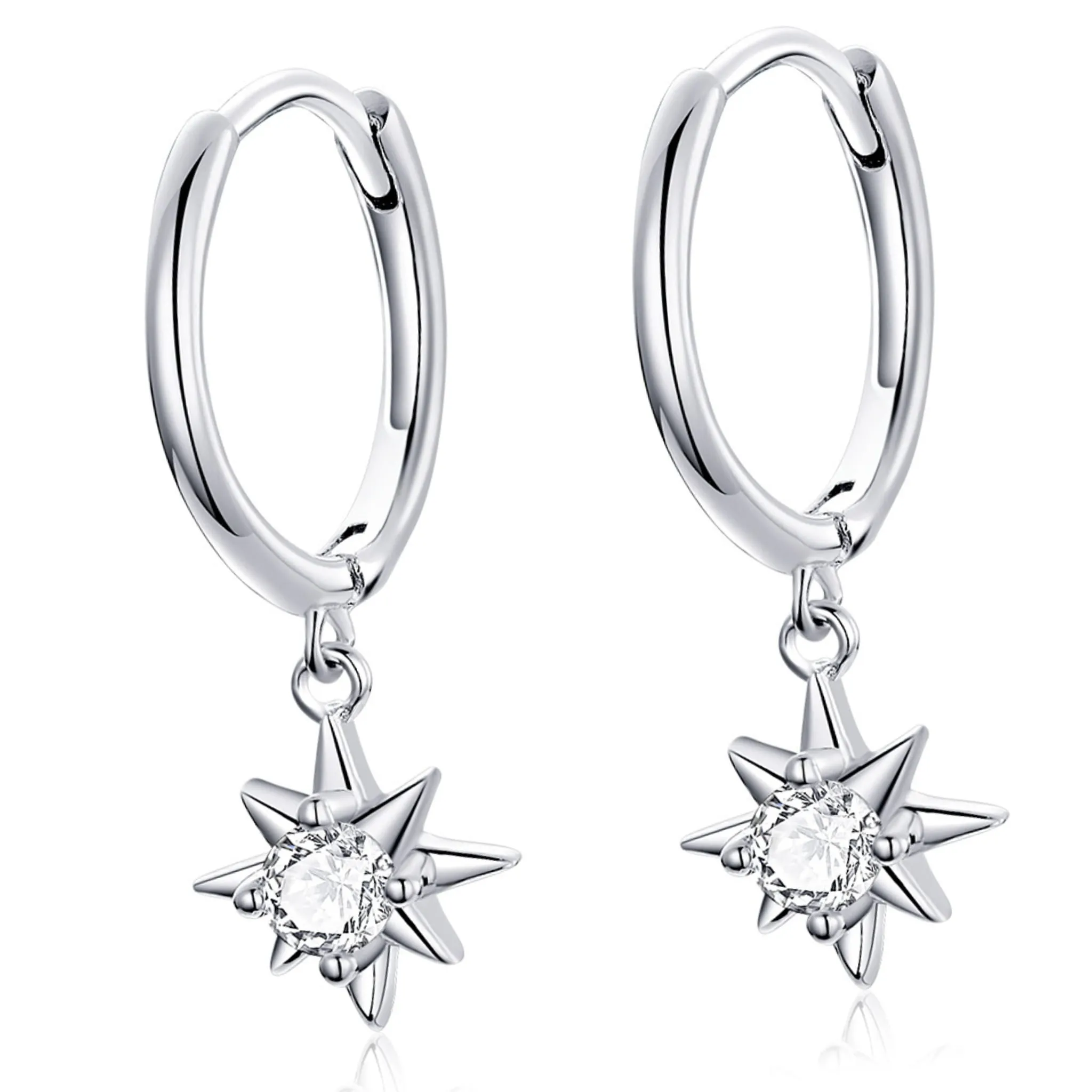 Srebrne koła kolczyki z wiszącymi gwiazdkami zatrzaski srebro 925