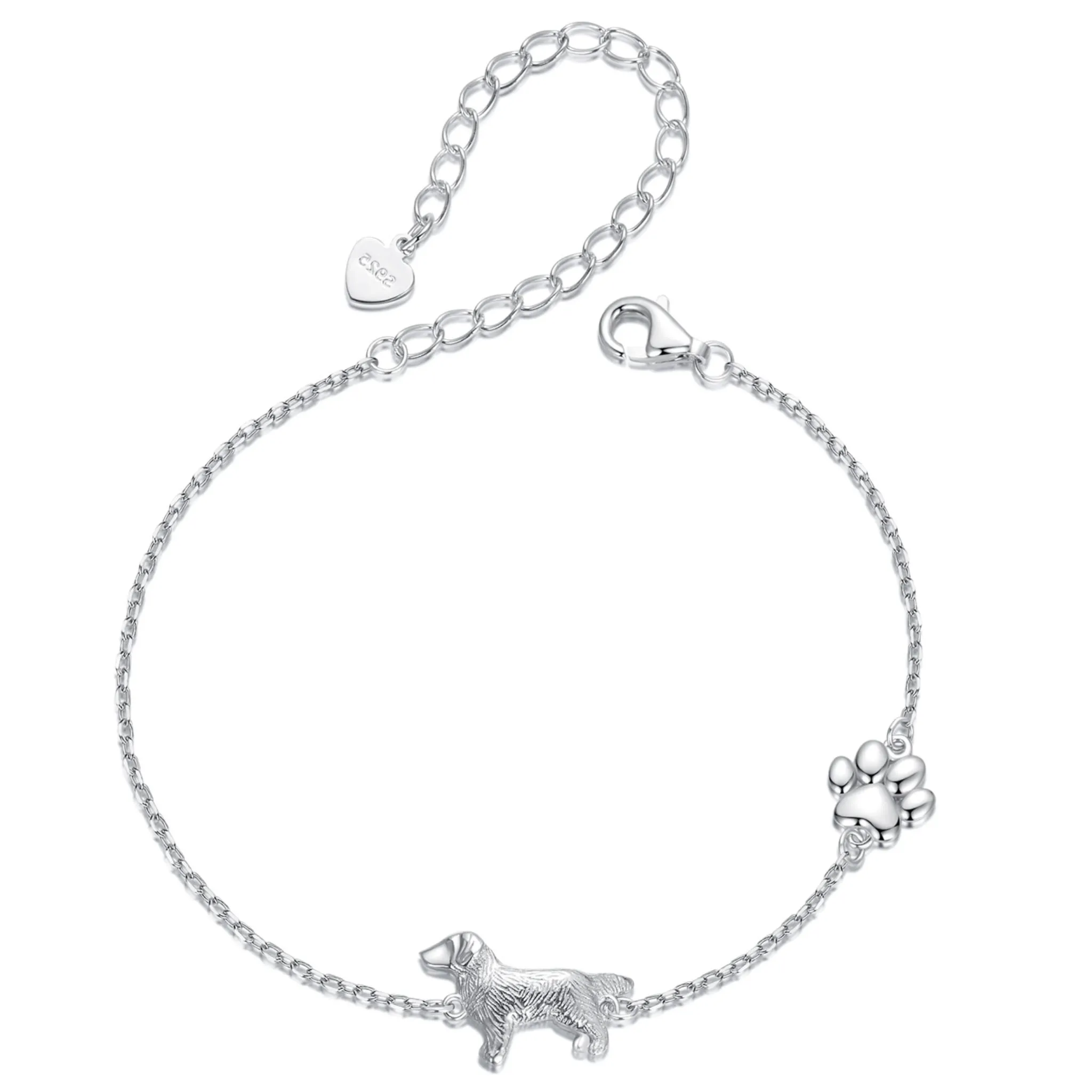 Srebrna bransoletka z pieskiem rasy Golden Retriever i łapką srebro 925