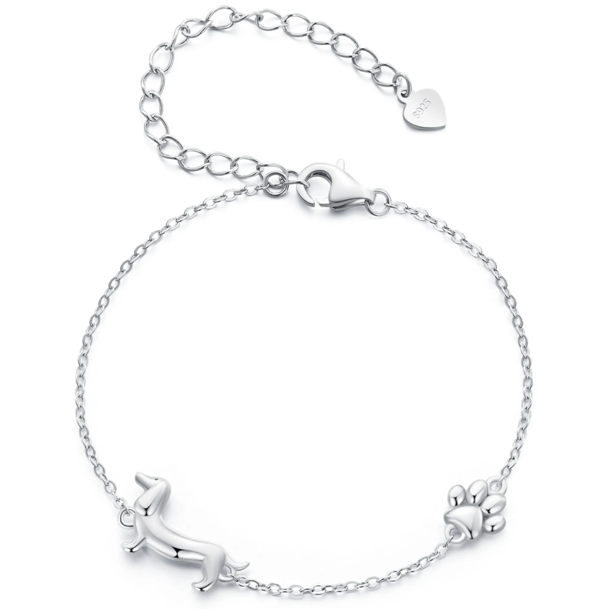 Srebrna bransoletka z jamnikiem i łapką srebro 925