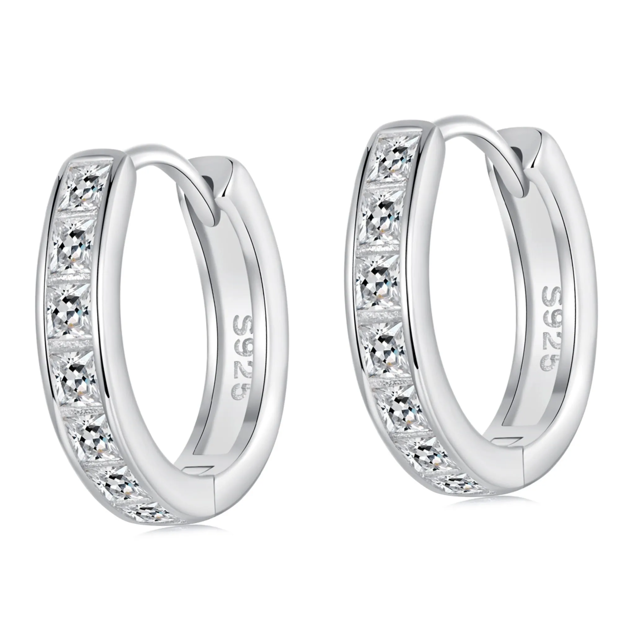 Strona główna 19 Lśniące srebrne kolczyki koła w kryształy zatrzaski srebro 925