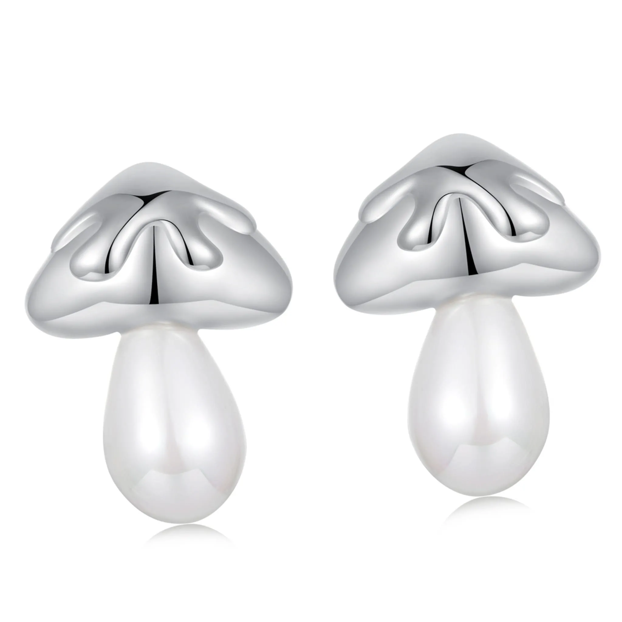 Srebrne kolczyki sztyfty duże grzybki z perłami srebro 925