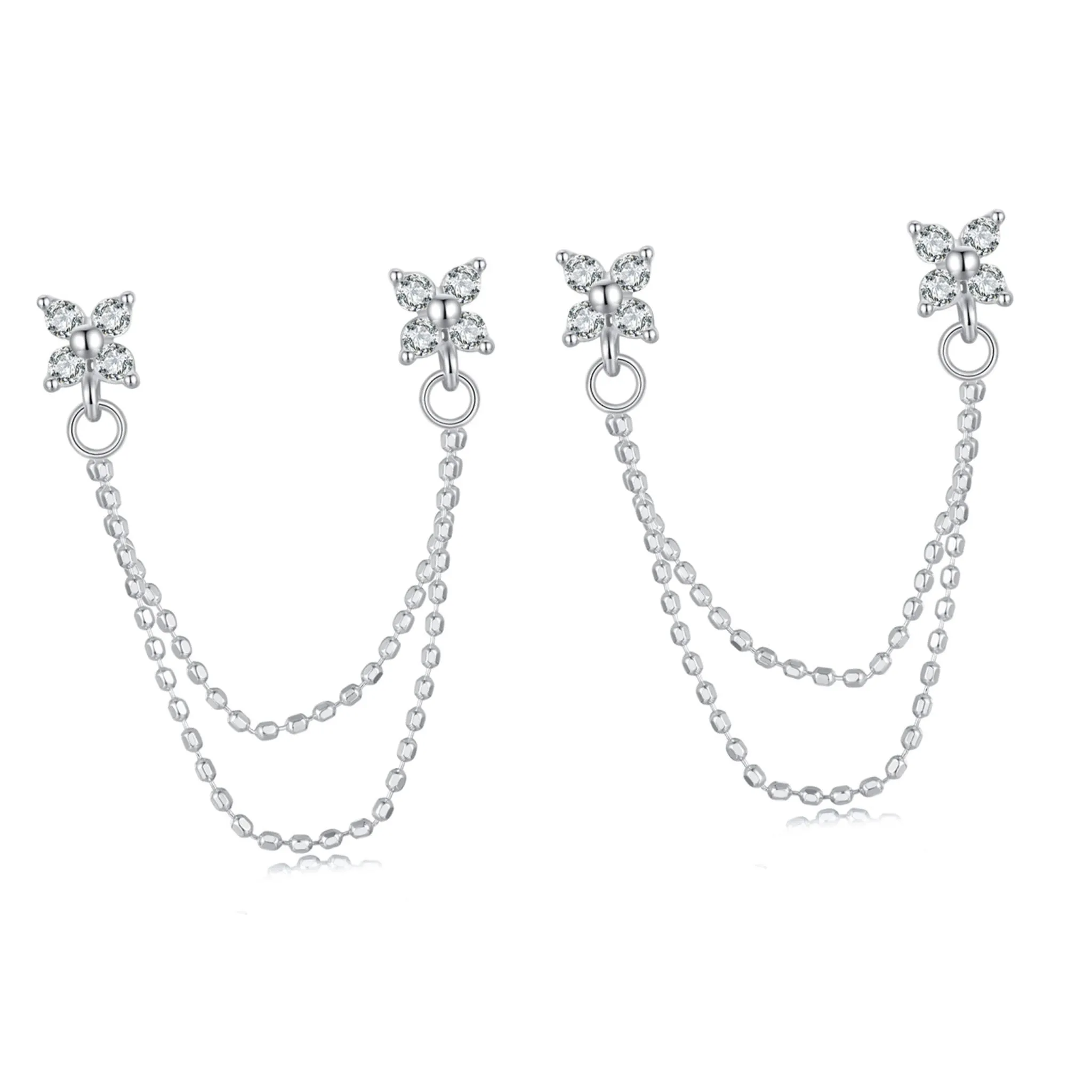 Kolczyki kryształowe kwiatki połączone łańcuszkiem srebro 925