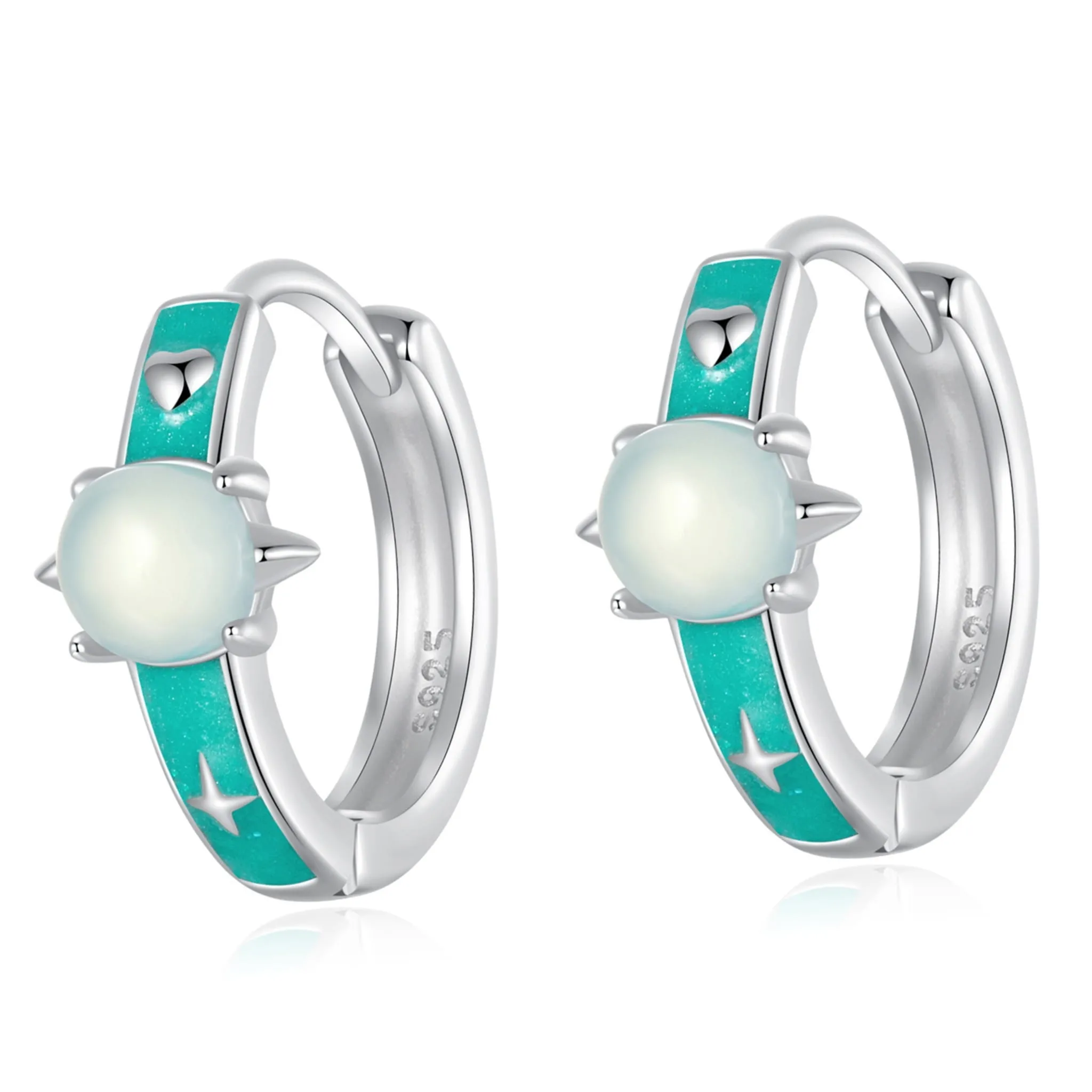 Srebrne kolczyki turkusowe koła z opalizującymi planetami zatrzaski srebro 925