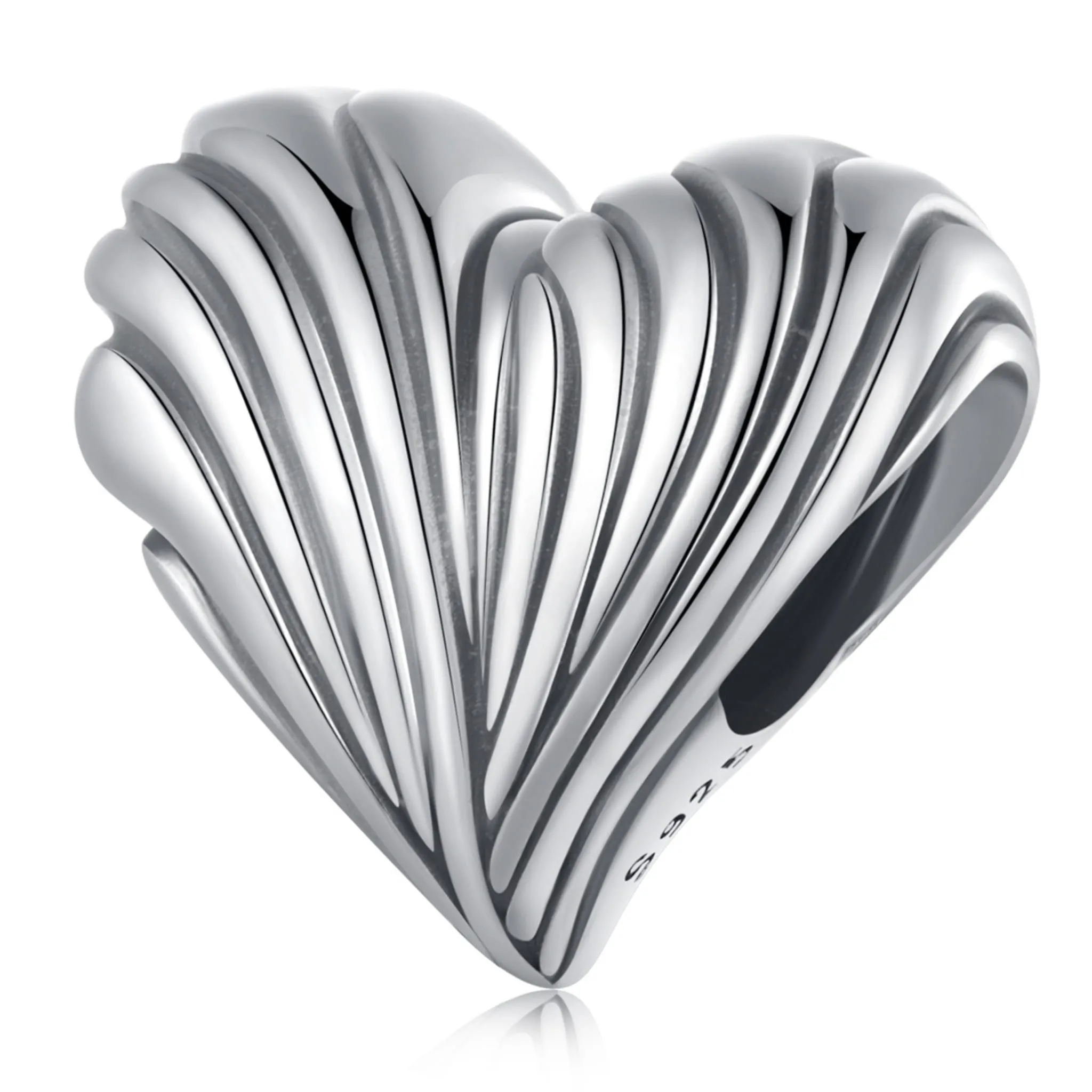 Srebrny charms ryflowane serce koralik srebro 925 beads