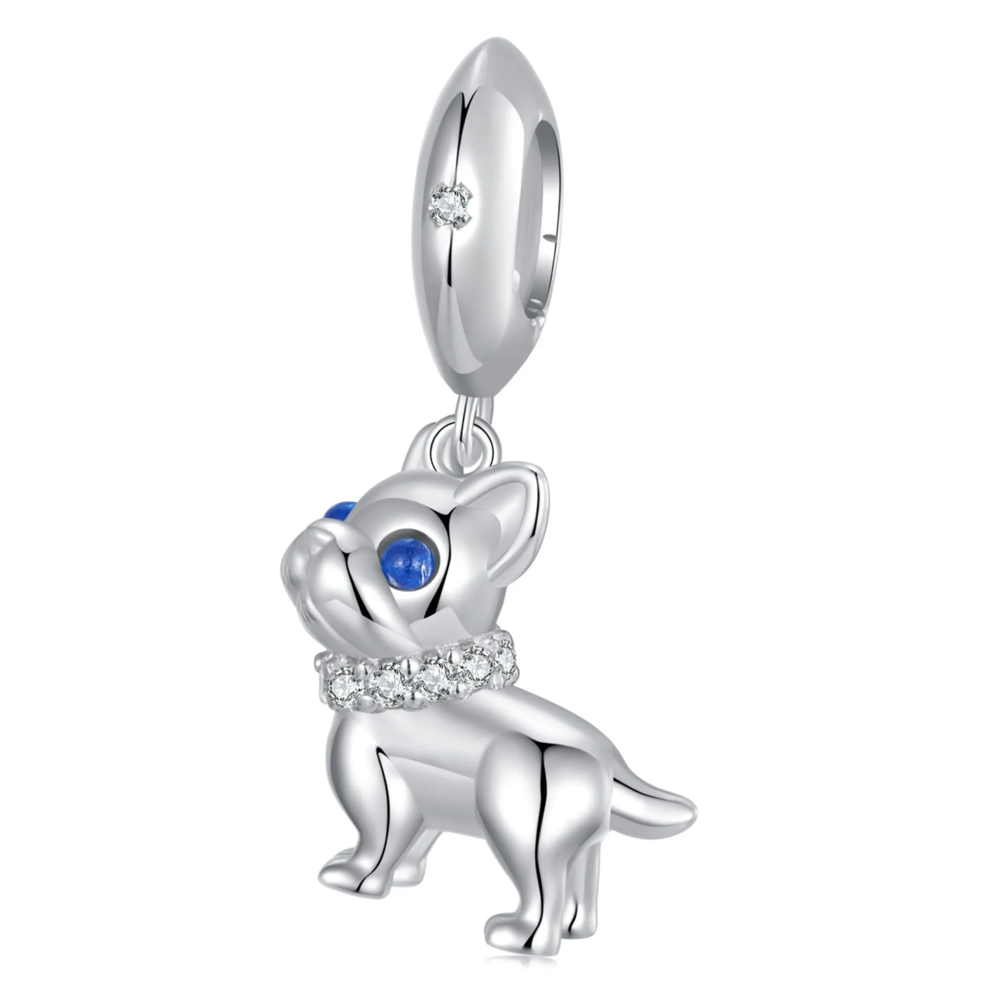 Srebrna zawieszka Buldog Francuski z niebieskimi oczami srebro 925 beads koraliki
