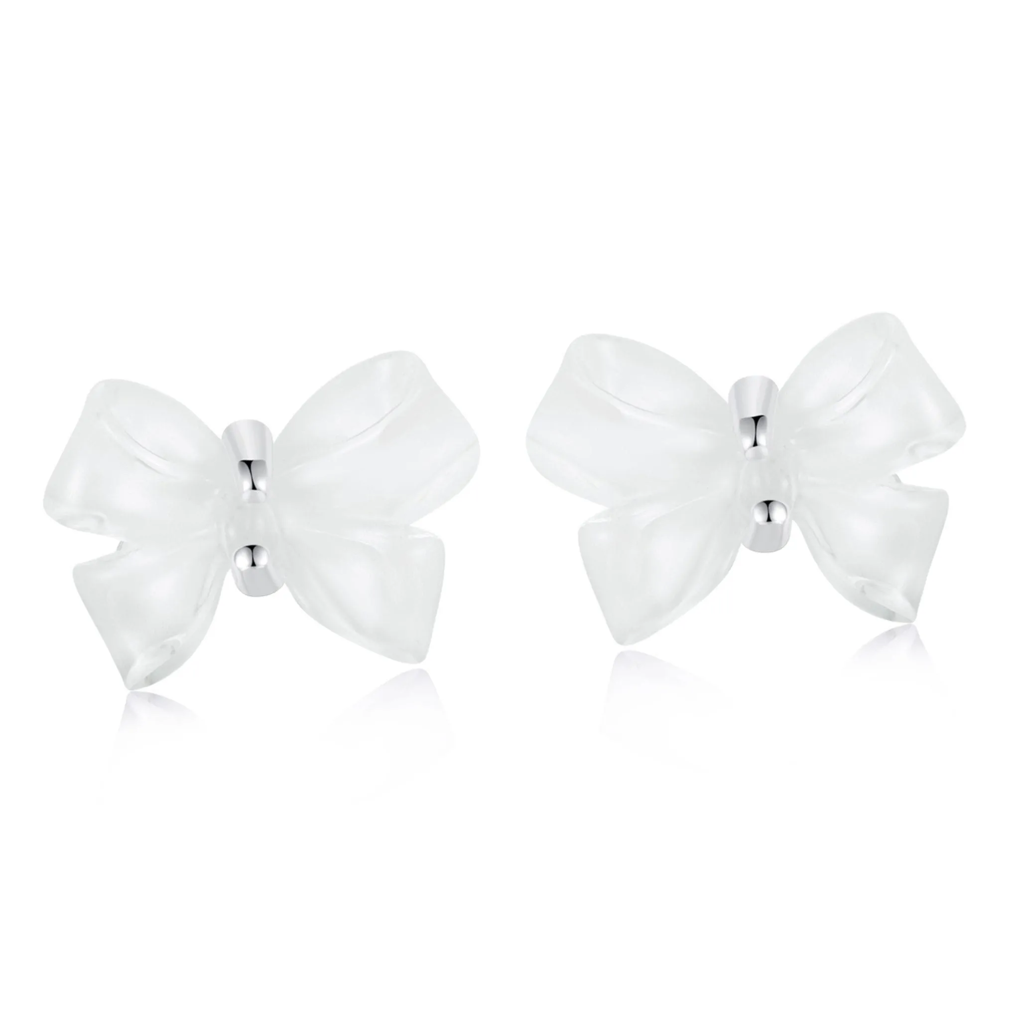 Srebrne kolczyki urocze białe kokardki sztyfty srebro 925