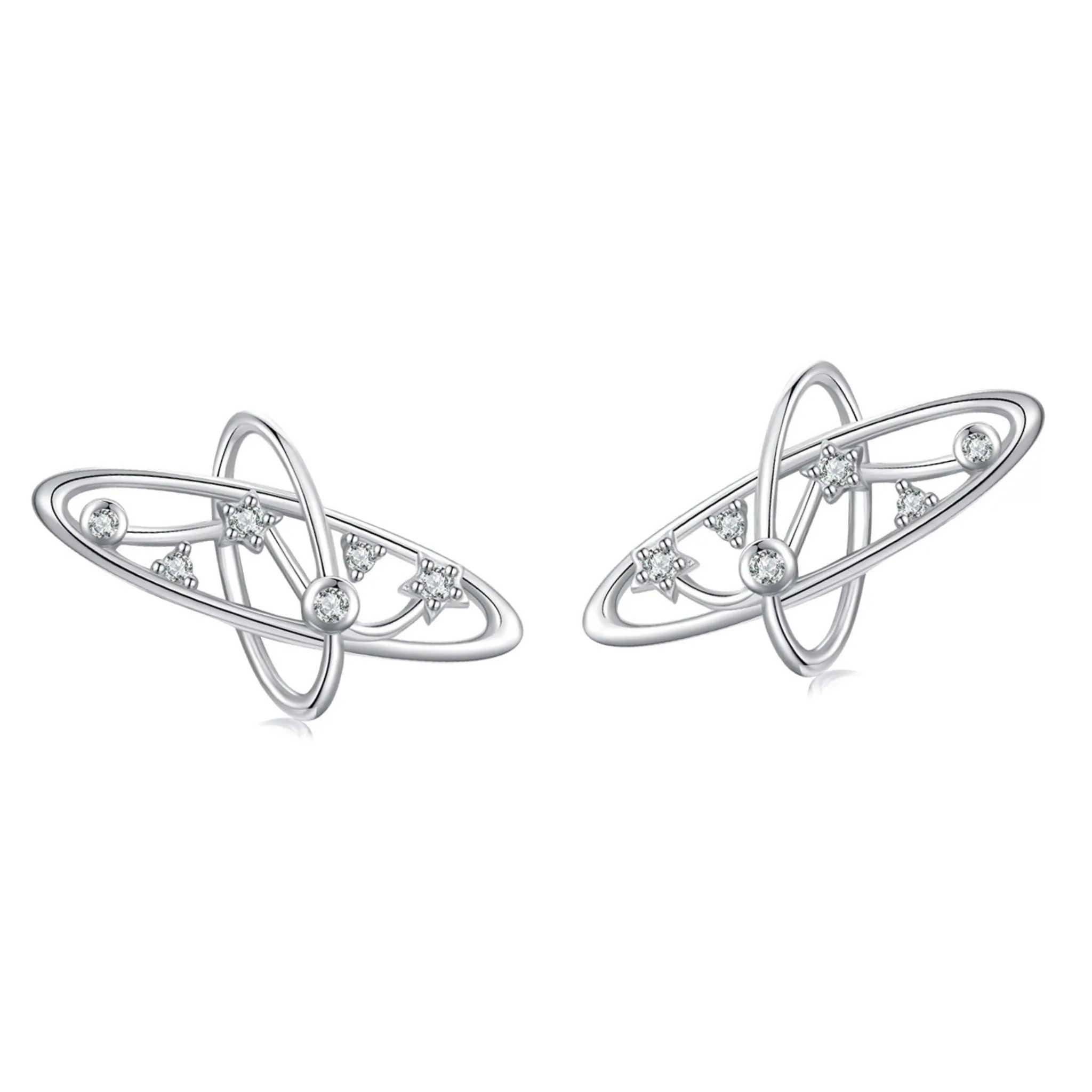 Srebrne kosmiczne kolczyki ozdobione kryształkami sztyfty srebro 925