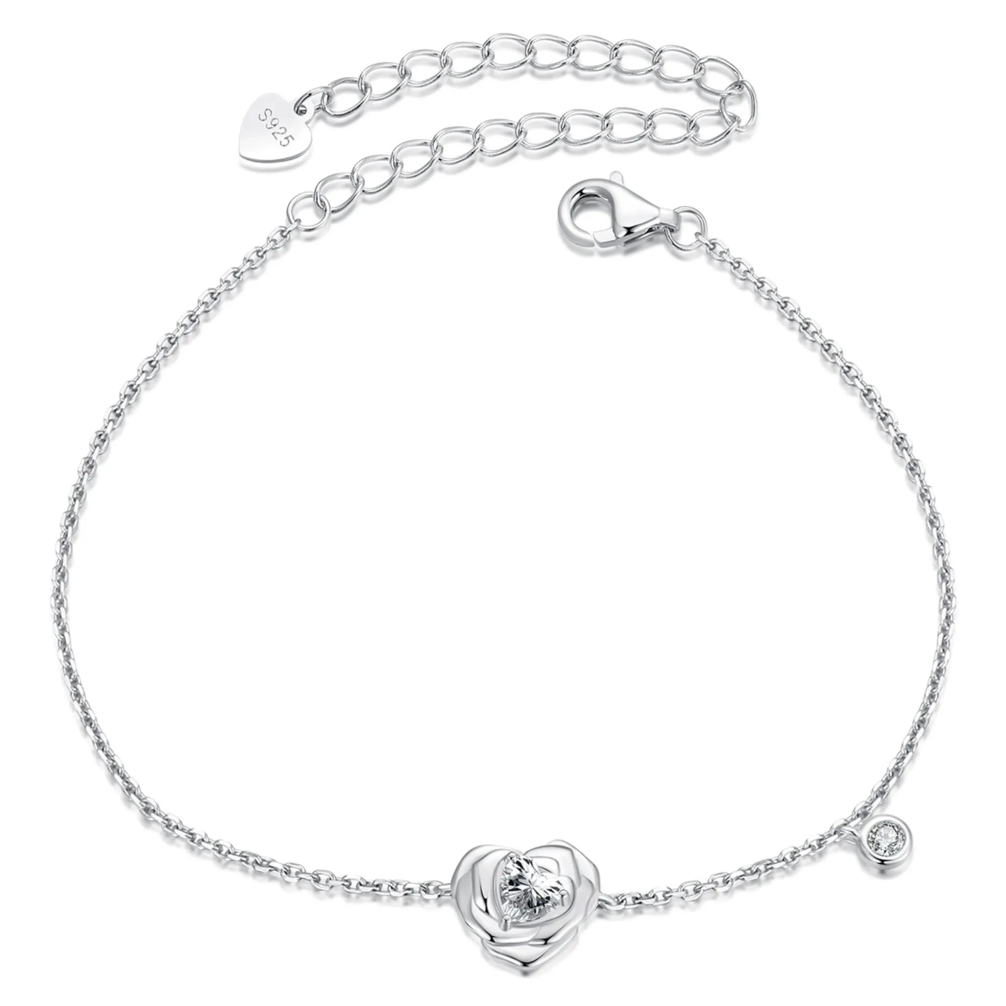 Srebrna bransoletka serce różyczka ozdobiona kryształem srebro 925