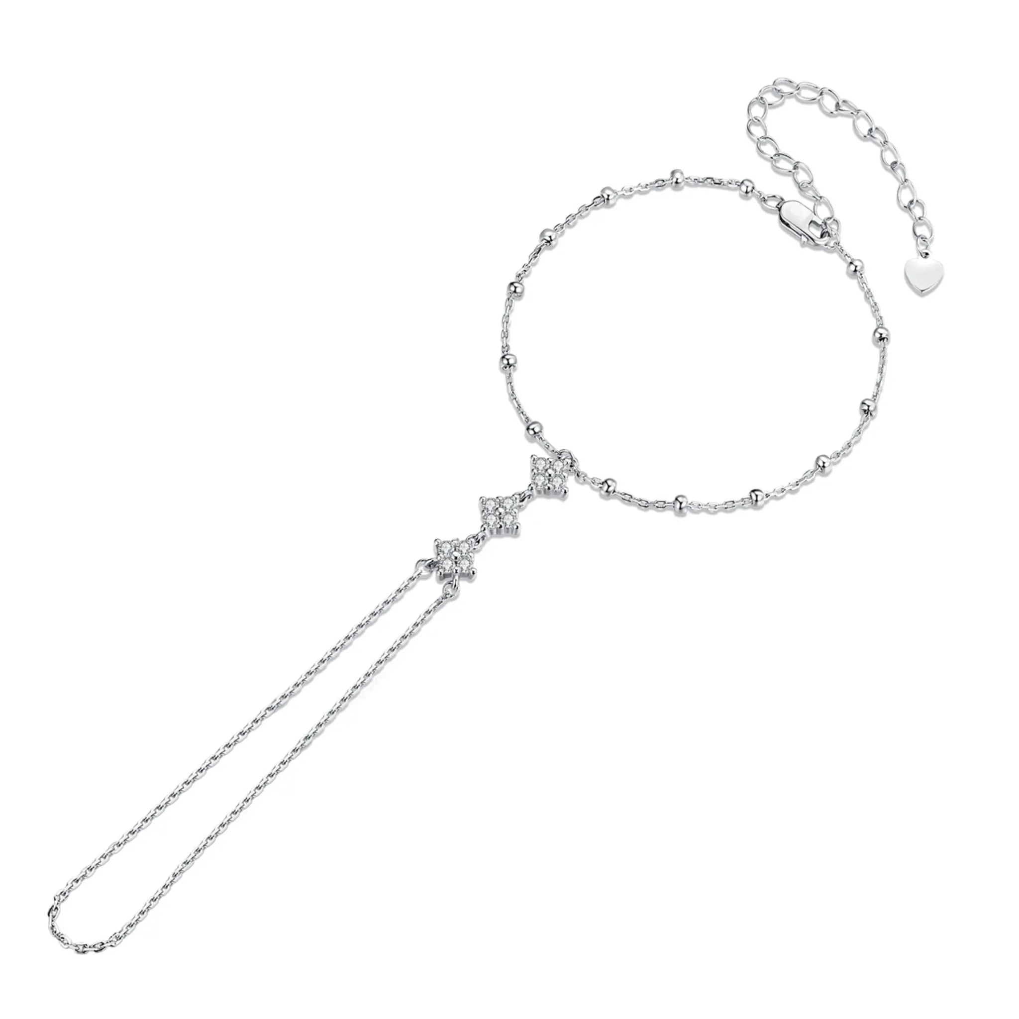 Srebrna bransoletka z kulkami i pierścionkiem ozdobionym kwiatkami srebro 925