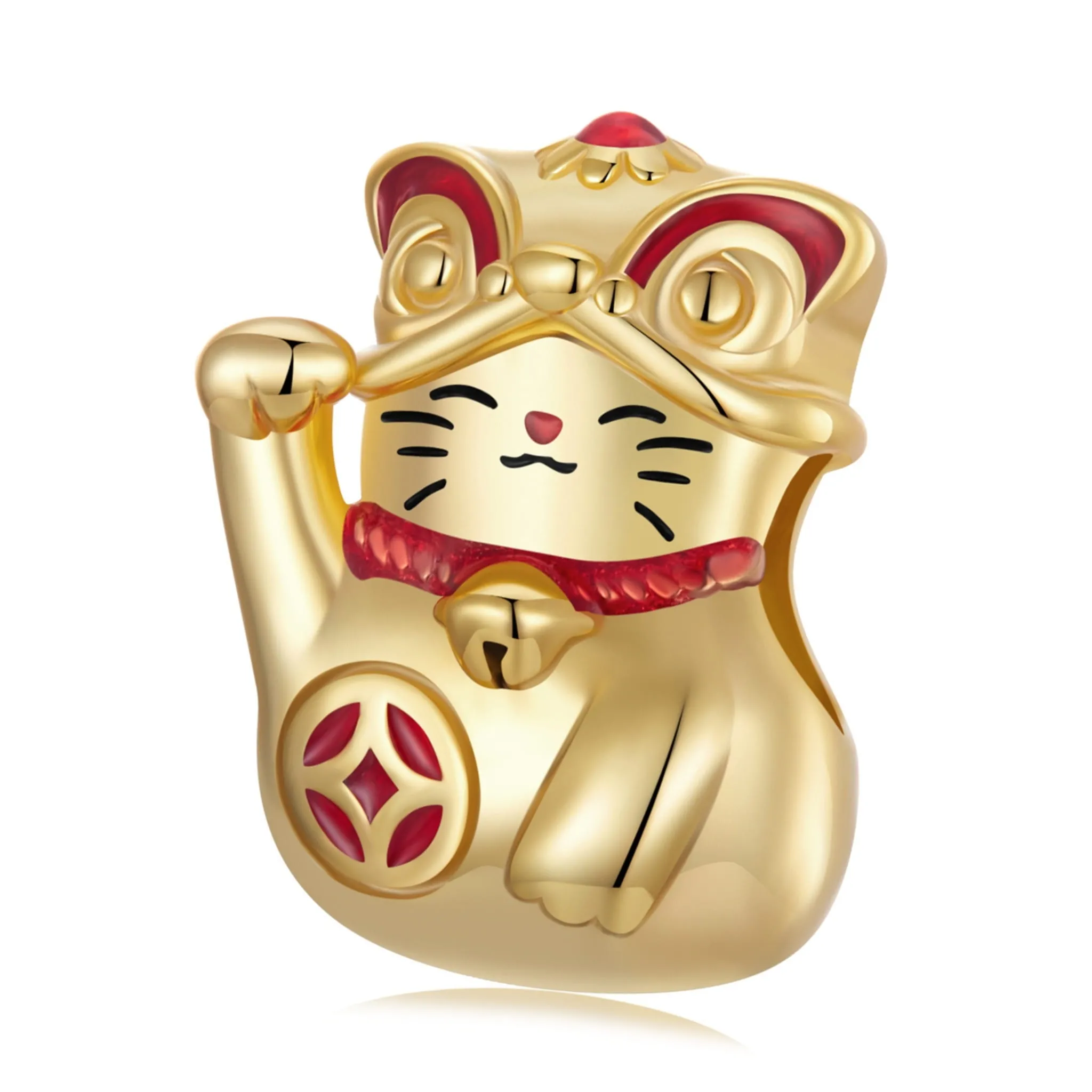 Srebrny pozłacany kotek na szczęście koralik srebro 925 beads Maneki Neko