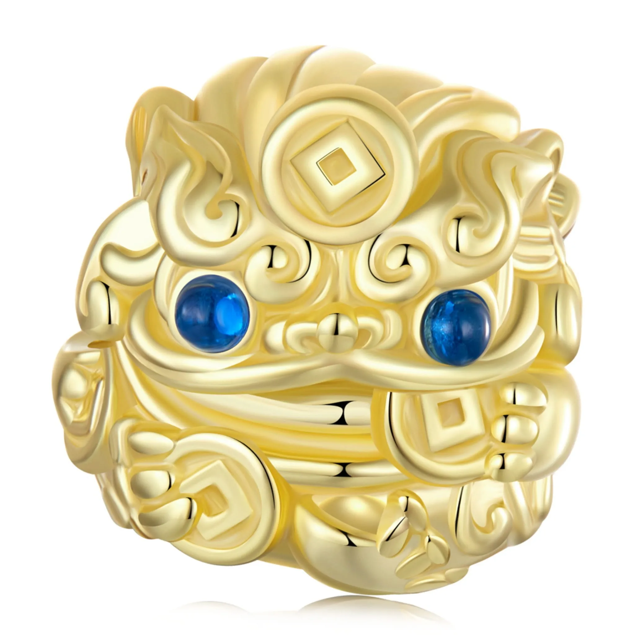 Srebrny pozłacany charms Pixiu symbol szczęścia i bogactwa koralik srebro 925 beads