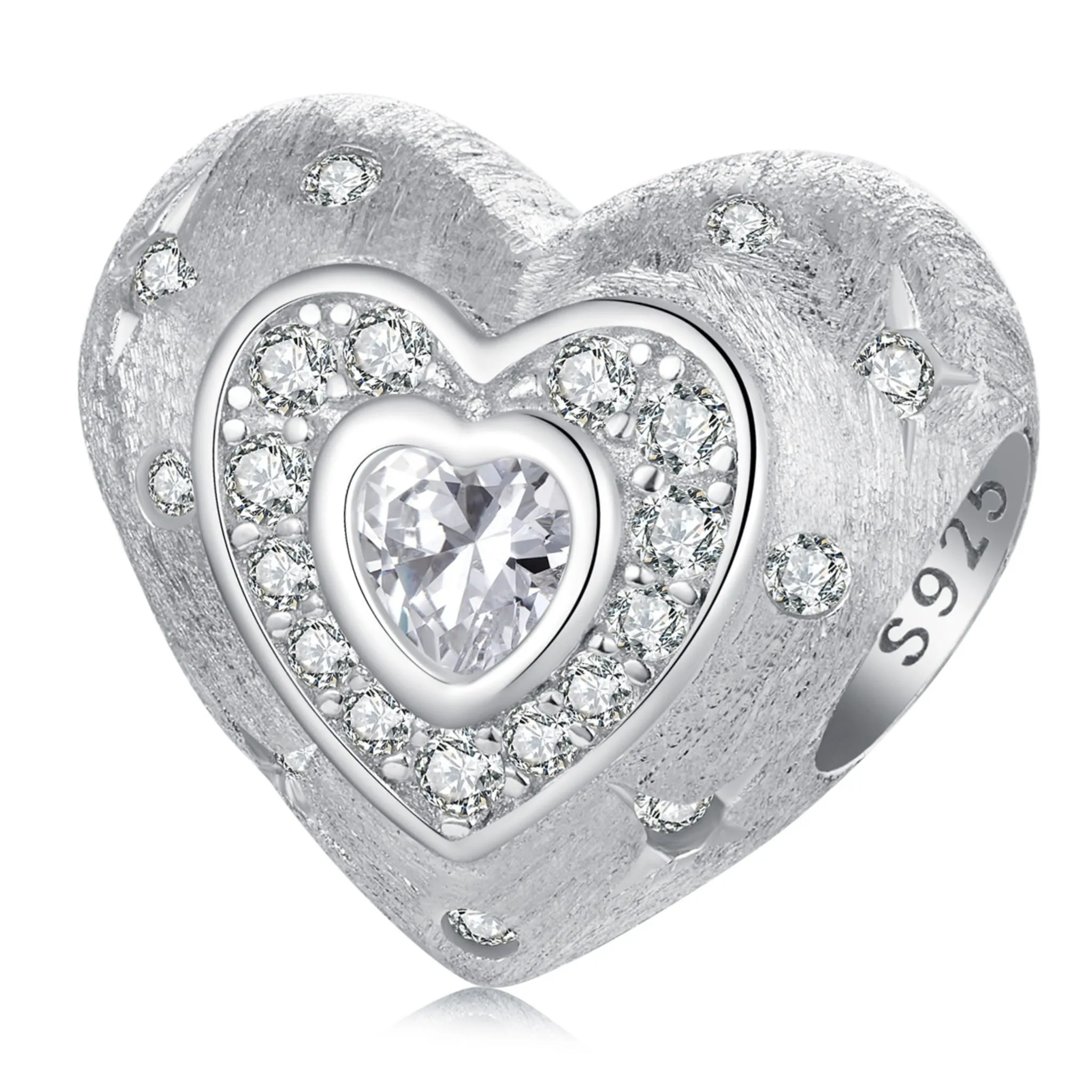 Srebrny charms vintage szczotkowane serce koralik beads srebro 925