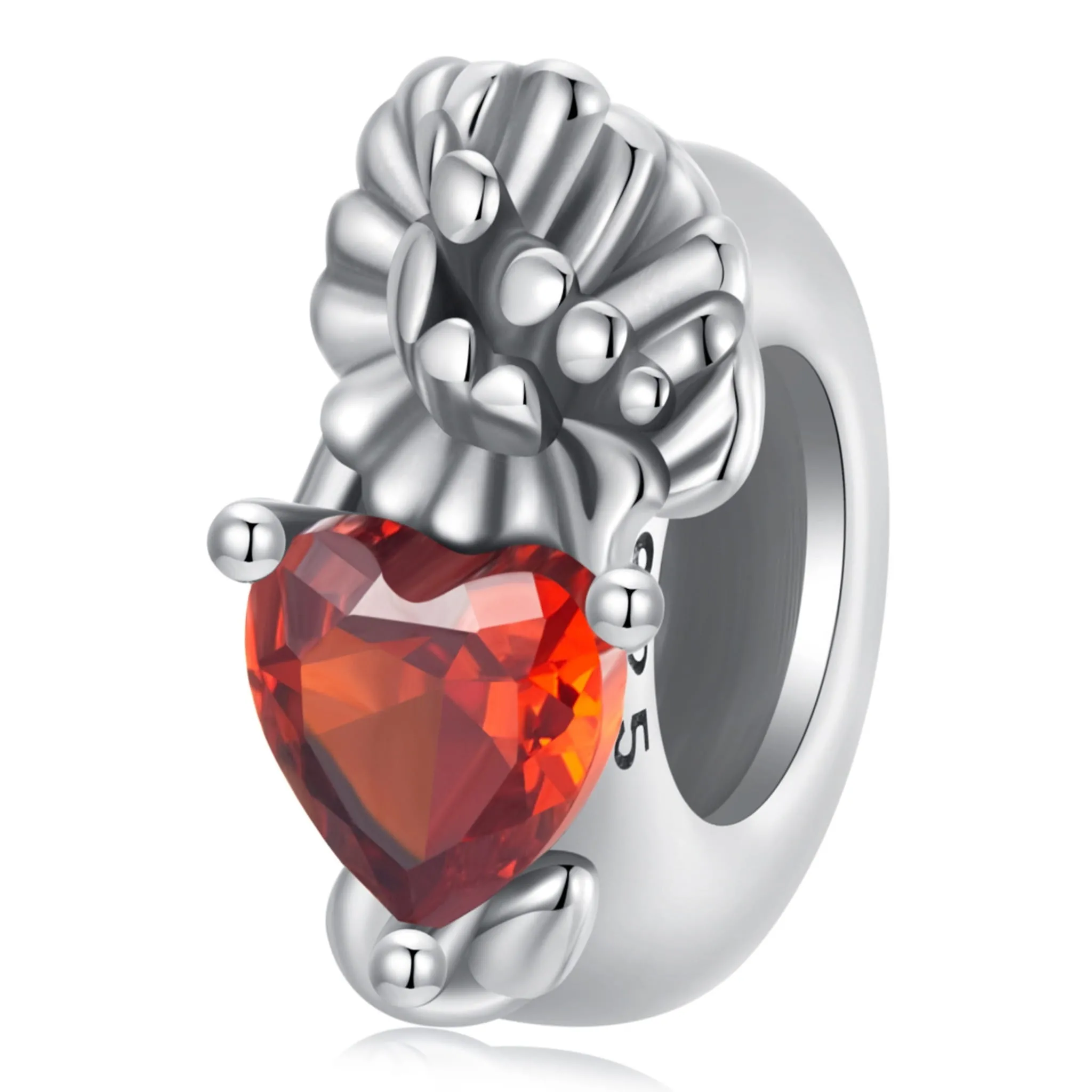 Srebrny stoper charms czerwone serce i kwiat goździka stoper do bransoletki srebro 925