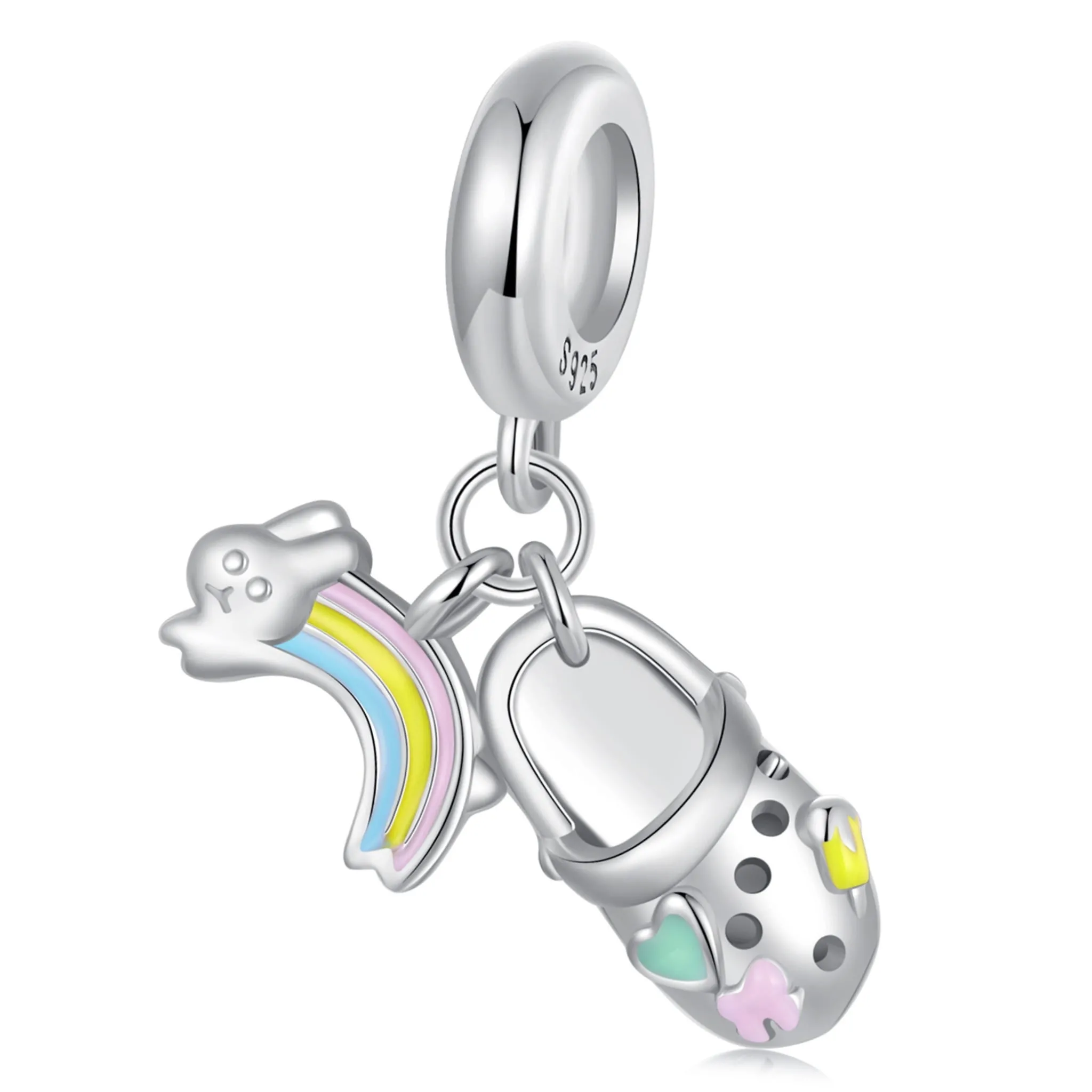 Srebrna zawieszka klapek Crocs i tęczowy królik beads koralik srebro 925