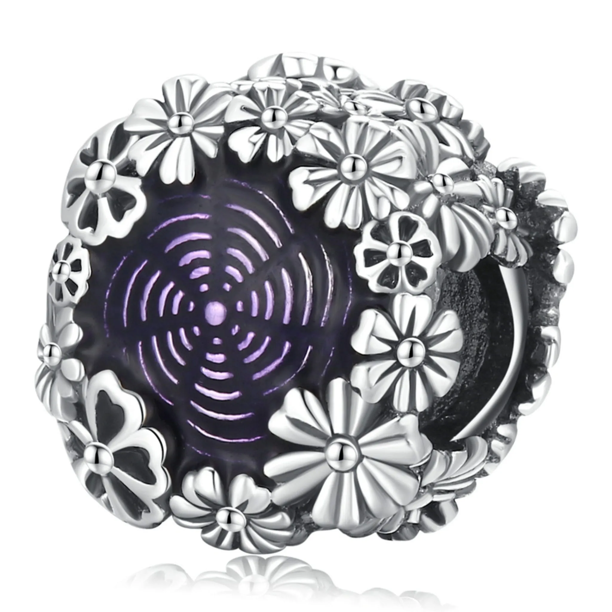 Srebrny charms vintage z kwiatuszkami koralik beads