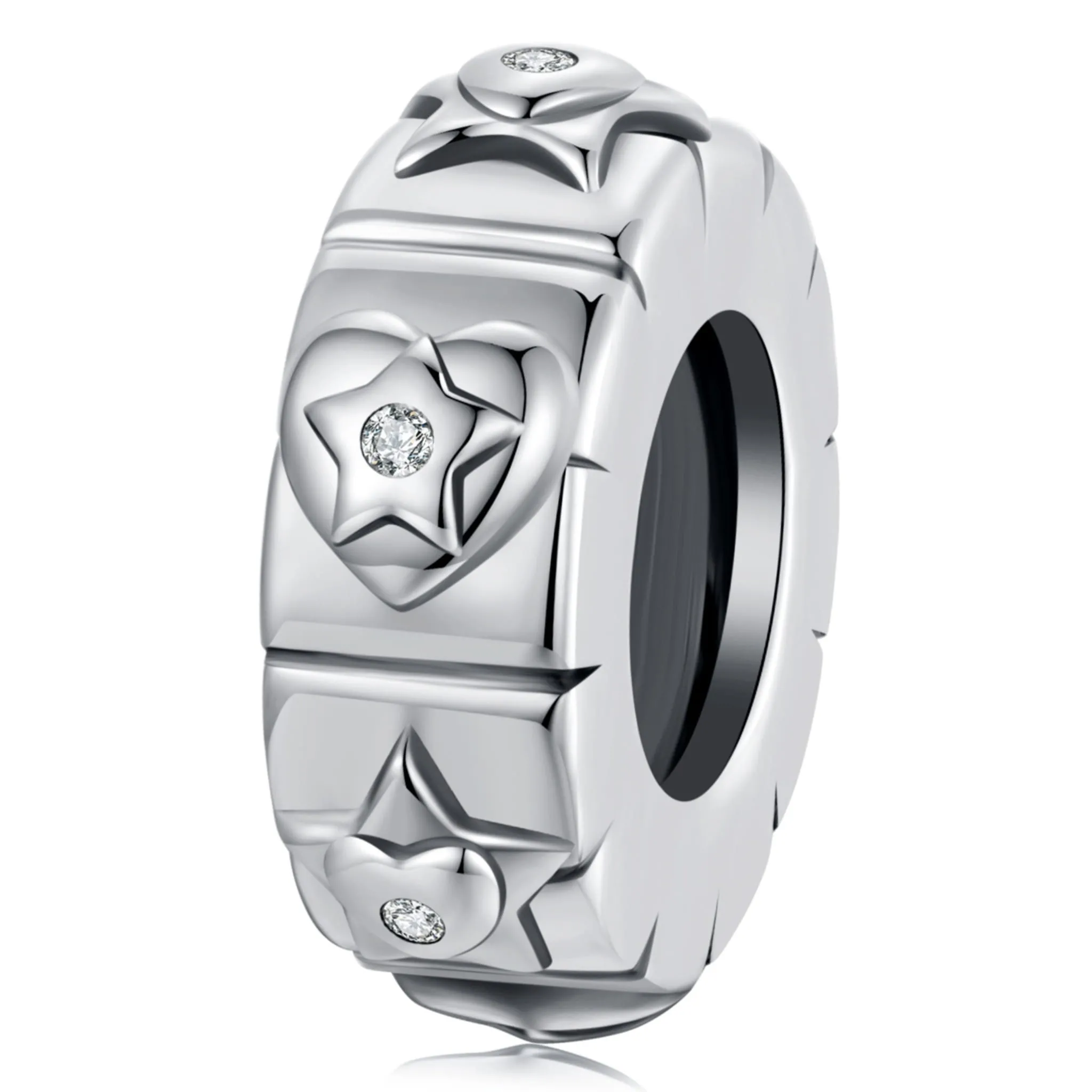 Srebrny stoper charms serduszka i gwiazdki stoper do bransoletki srebro 925