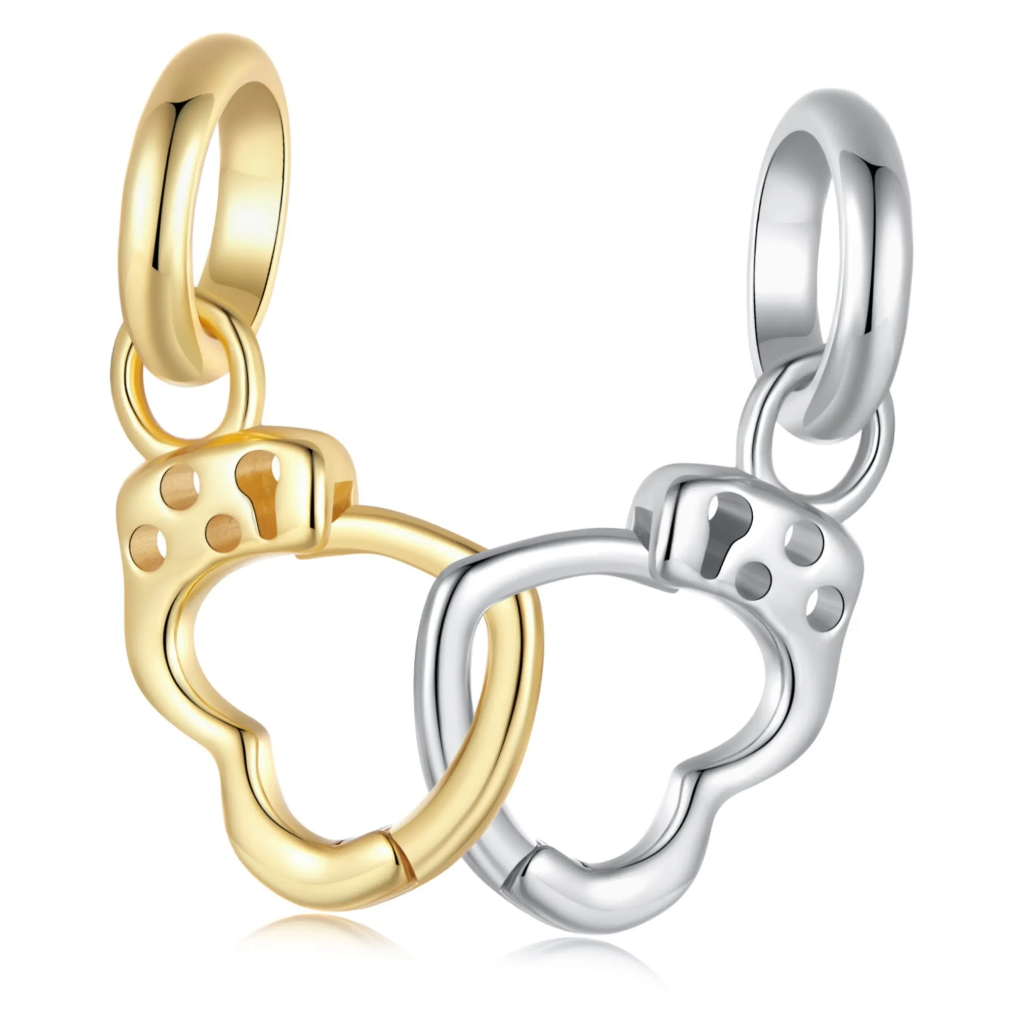 Srebrna zawieszka dwukolorowe kajdanki serca koralik srebro 925 beads