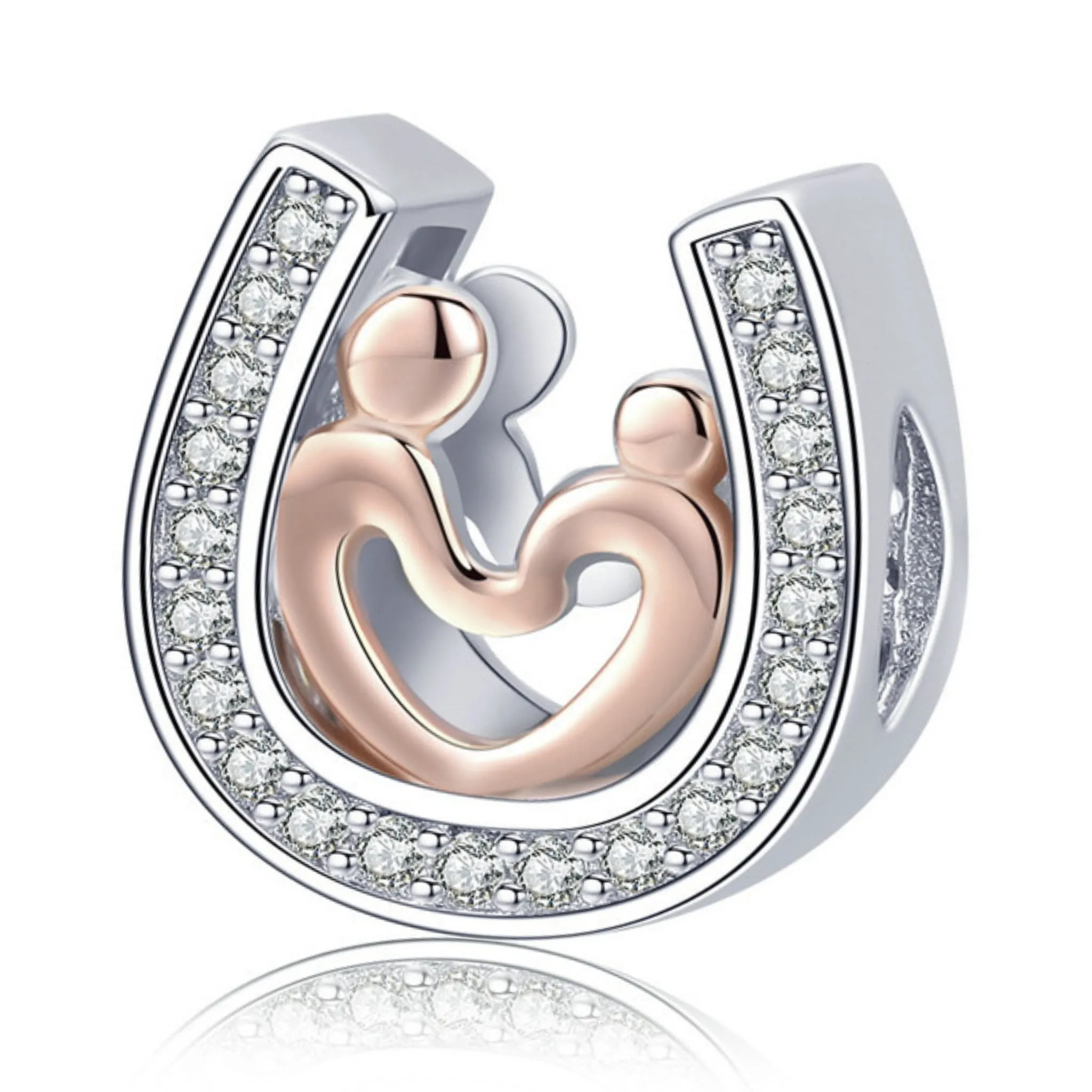 Srebrny charms pozłacany szczęśliwa para na podkowie beads srebro 925 koralik