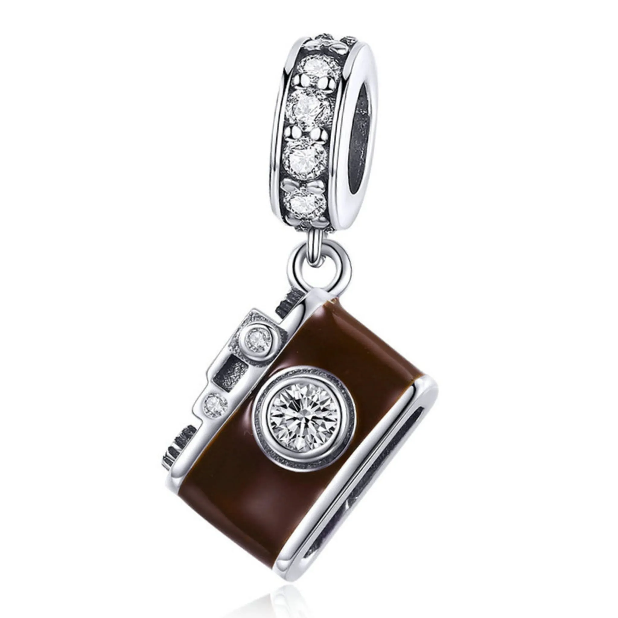 Srebrny charms aparat ozdobiony kryształami zawieszka beads srebro 925