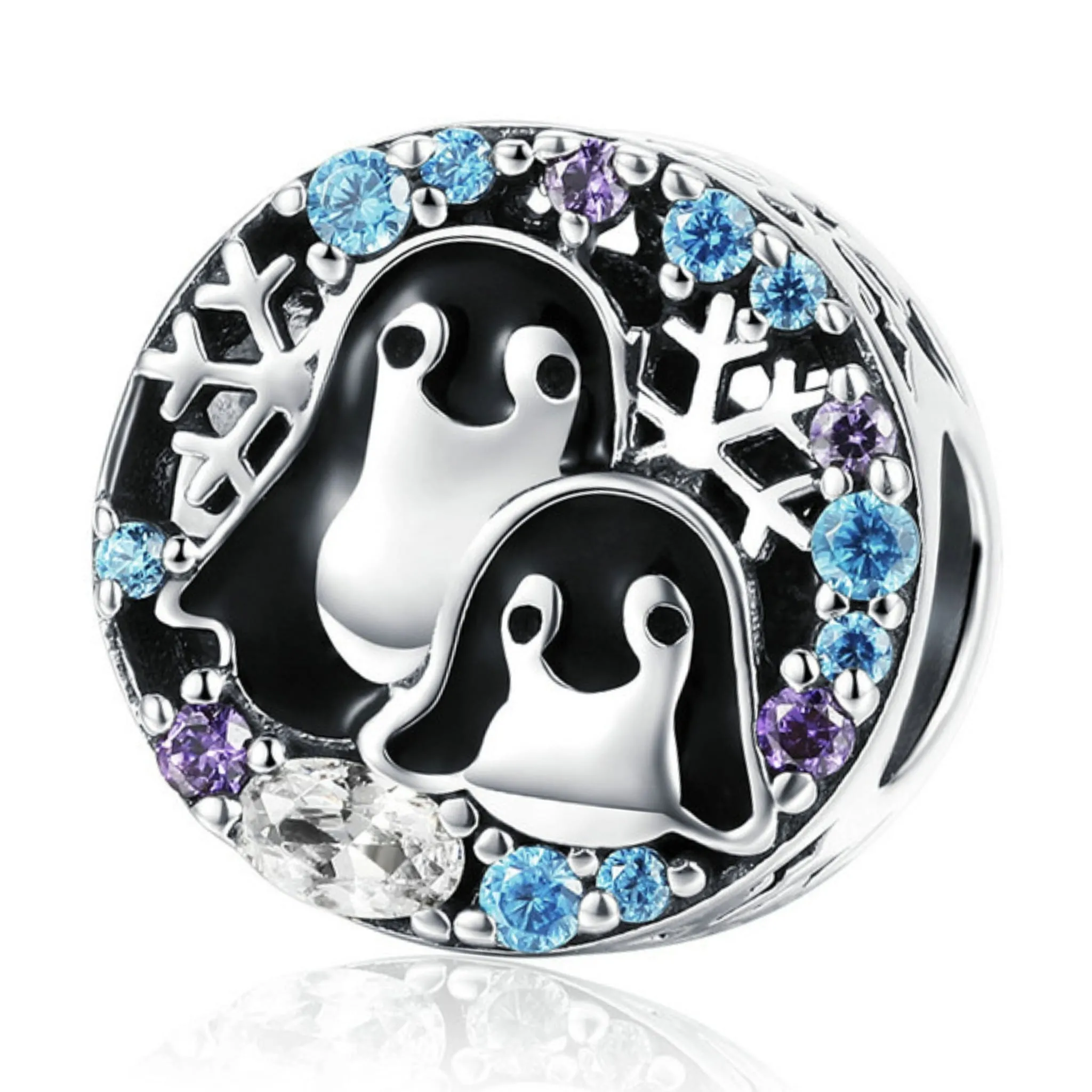 Srebrny charms dwa urocze pingwinki beads srebro 925 koralik