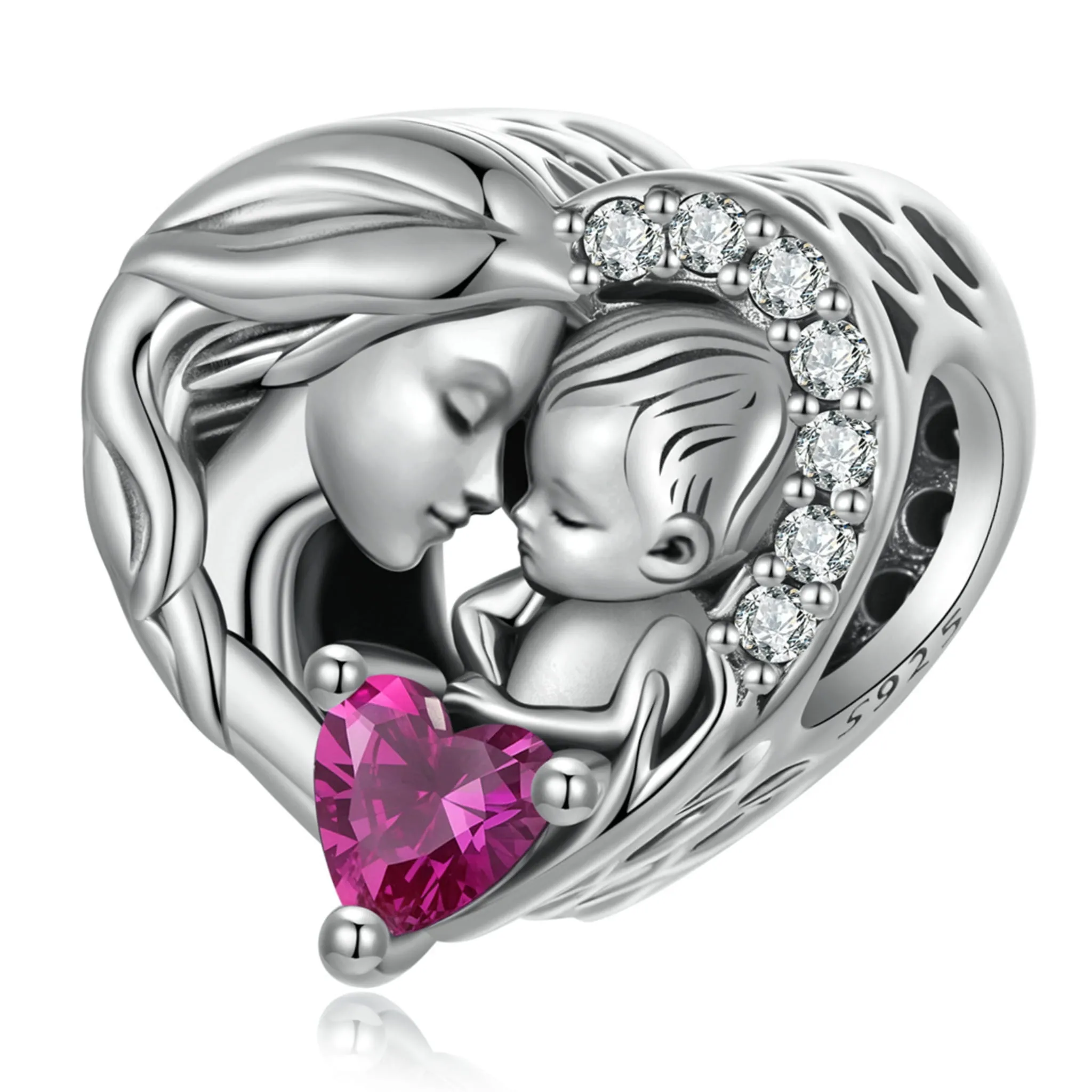 Srebrny charms serduszko z mamą i dzieckiem beads srebro 925 koralik