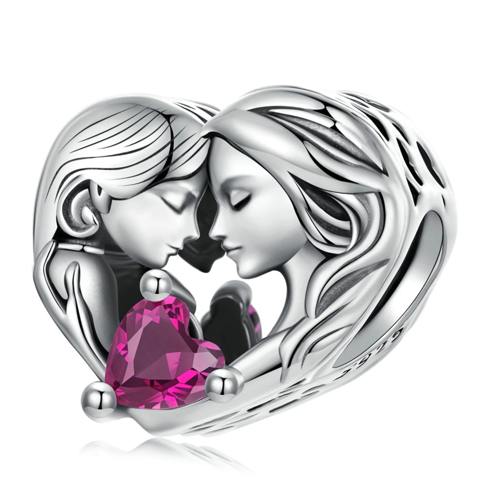 Srebrny charms mama i córka w sercu beads srebro 925 koralik